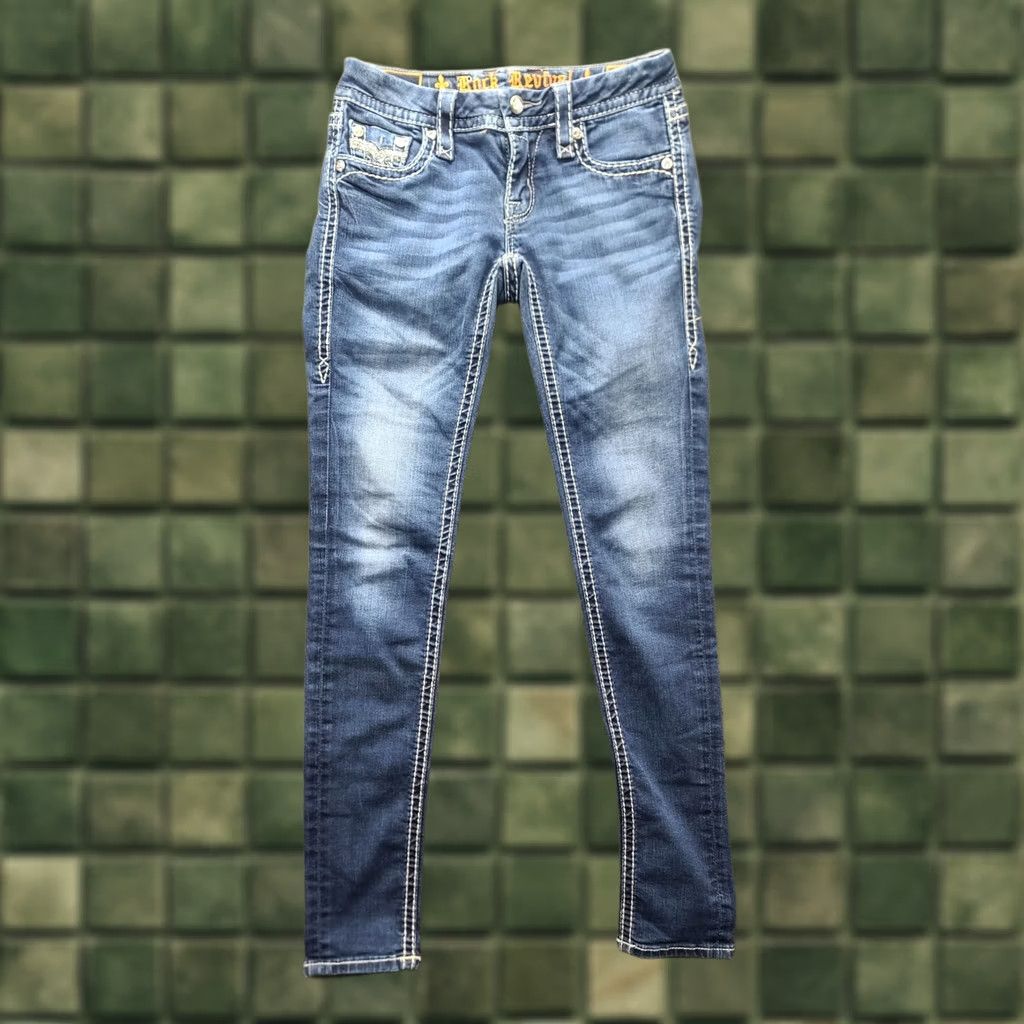 Vintage Rock Revival Jeans Womens 25x30 Sherry Skinny Fit Low Rise Distressed Stretch Denim Blue 5-Pocket Womens Rock Revival 90s Western Cowboy Y2K Shirt? Size 42" / US 20 - 1 Thumbnail