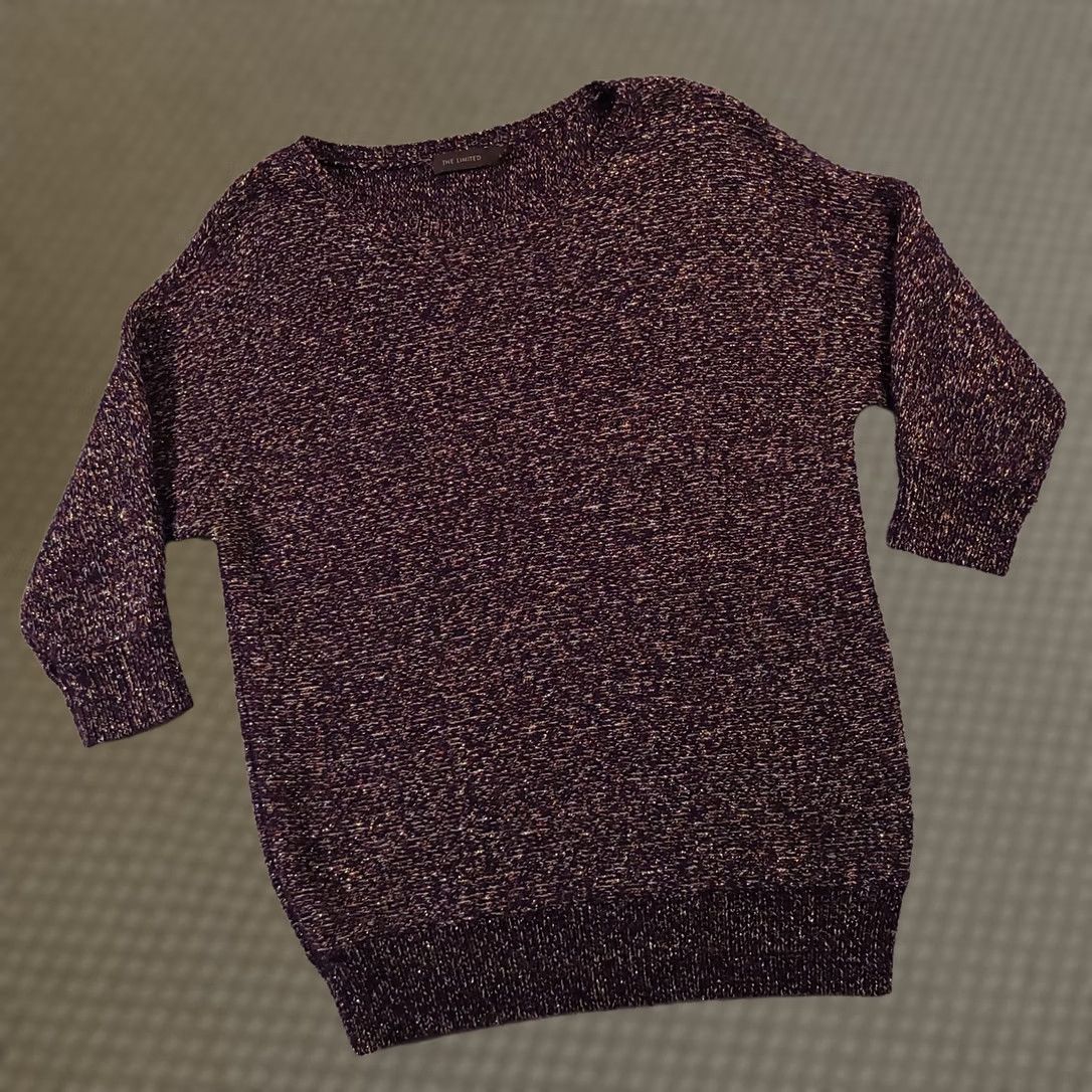 Vintage The Limited Chunky Knit Sweater Women’s Large Purple Metallic 3/4 Sleeve Size L / US 10 / IT 46 - 1 Thumbnail