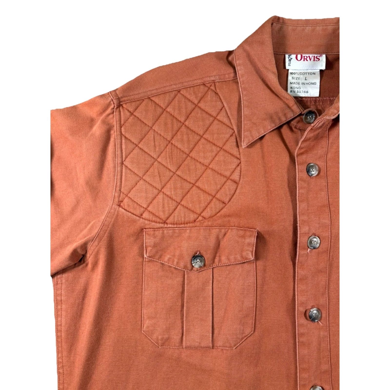 Orvis VINTAGE Orvis Mens Shirt Large Burnt Orange Button-Down W/ Shoulder Pad Shirt Mens L Orange Classic Canvas Cotton Button Up Pockets 90s Size US L / EU 52-54 / 3 - 4 Thumbnail