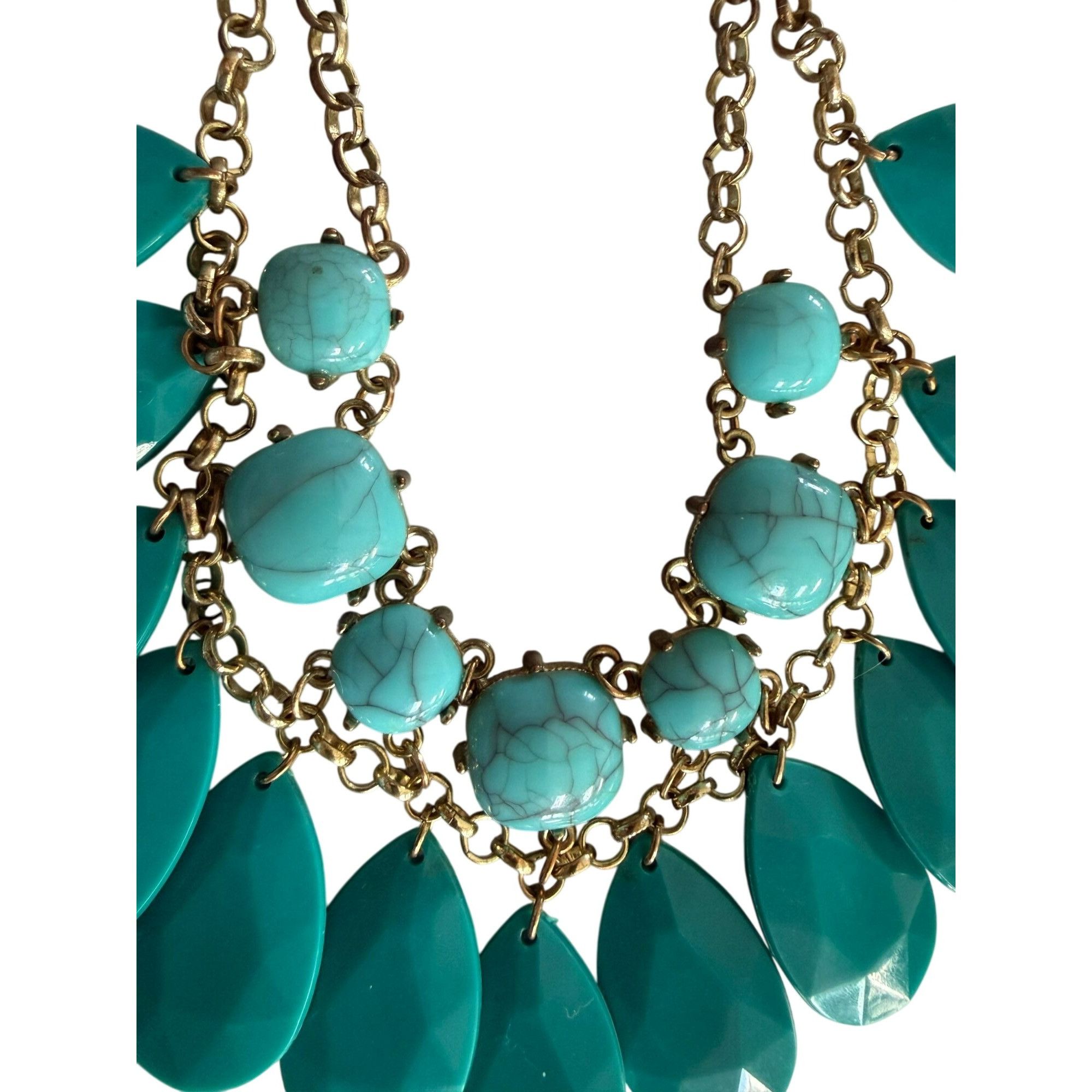 Other Chunky Turquoise Blue Teardrop Statement Necklace With Gold- Size ONE SIZE - 3 Thumbnail