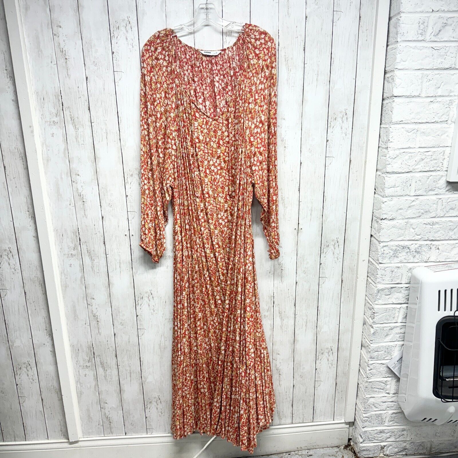 Sonoma SONOMA 5X Maxi Dress Red/Orange Floral V-Neck Long Sleeve Size 4XL / US 24-26 - 2 Thumbnail