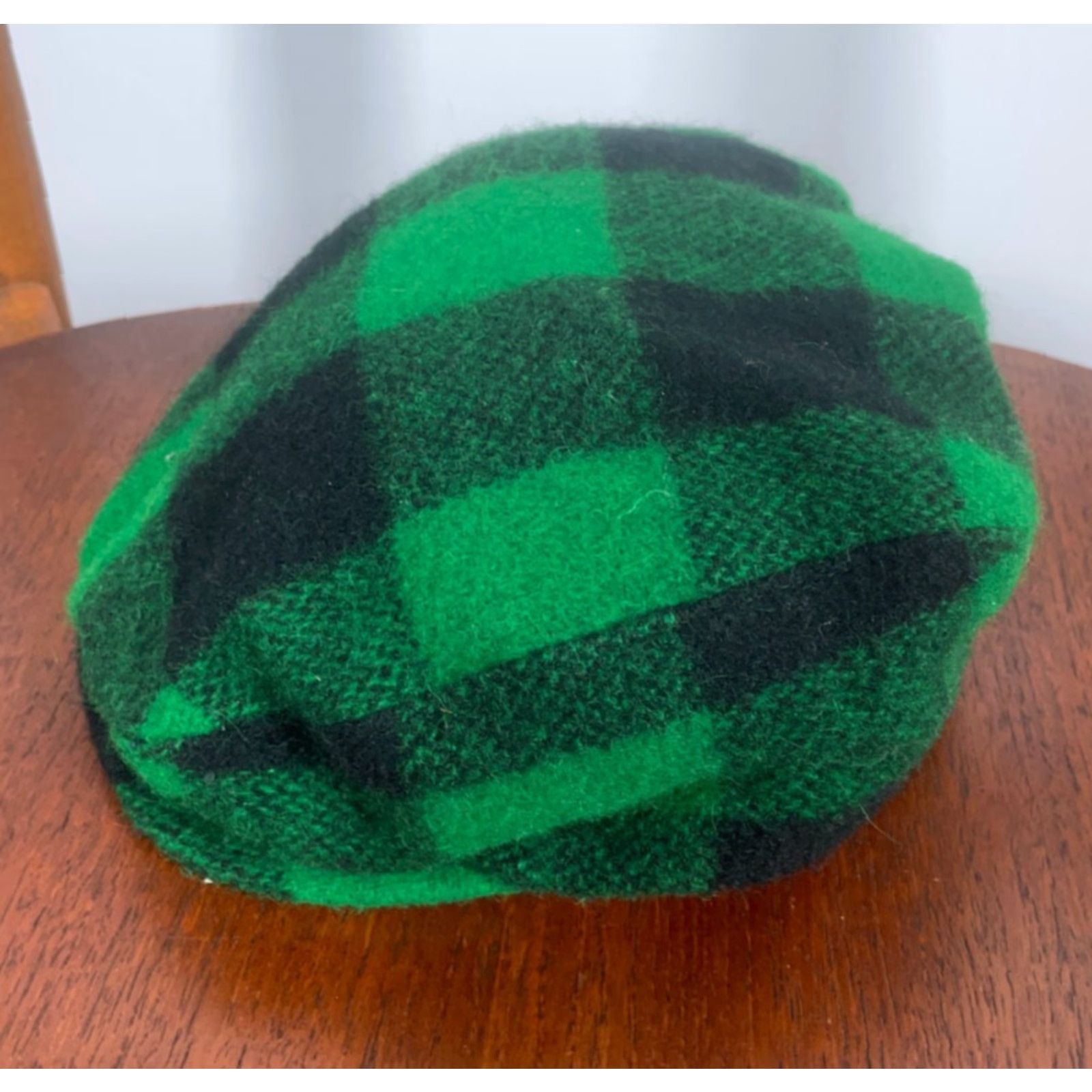 Vintage VINTAGE Wool Newsboy Cap Adult Medium Green Black Buffalo Plaid Cabbie Size ONE SIZE - 3 Thumbnail