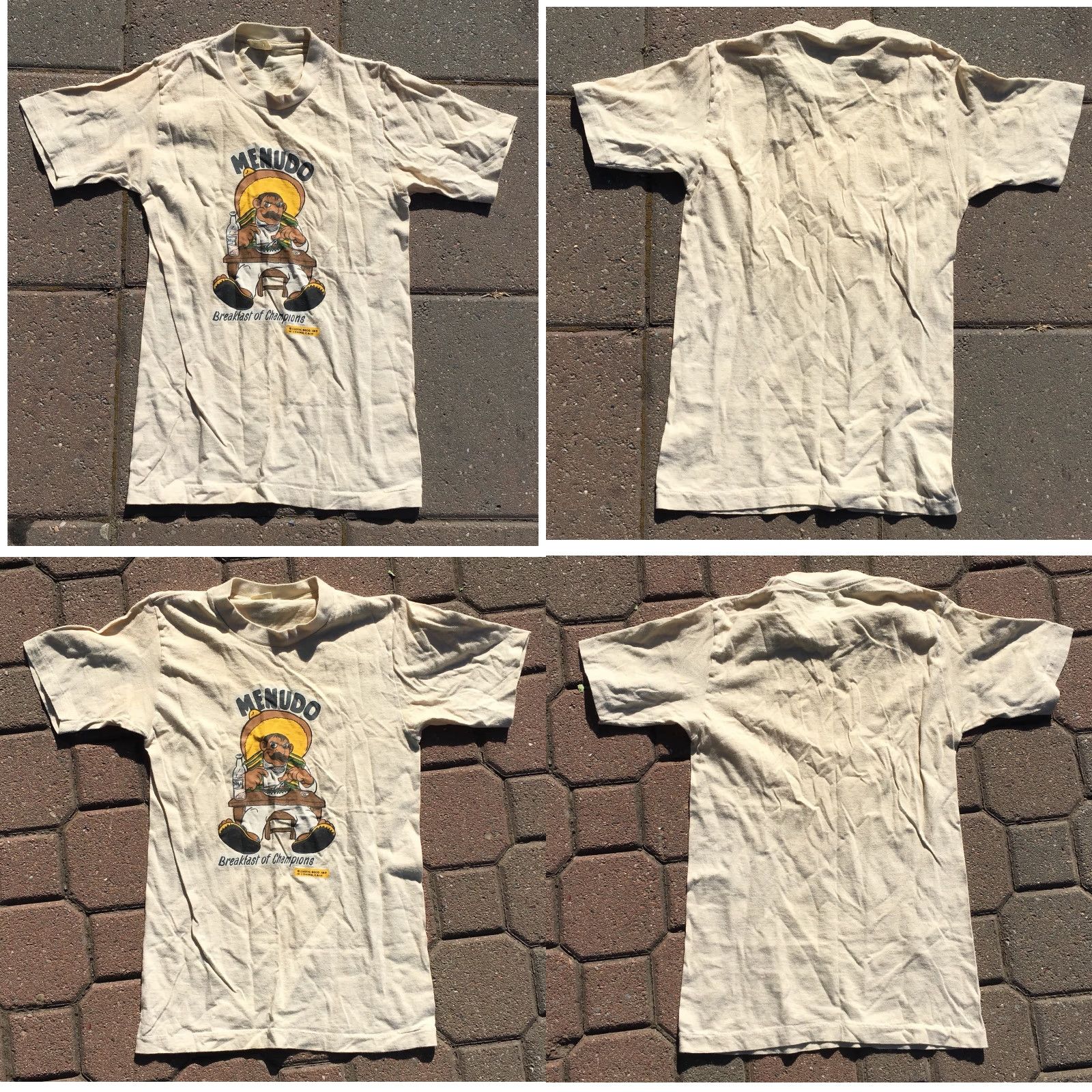 Champion VINTAGE Belton Menudo Breakfast of Champions T-Shirt S Short Sleeve Beige 1970s Mens Graphic Tee USA Size US S / EU 44-46 / 1 - 8 Thumbnail