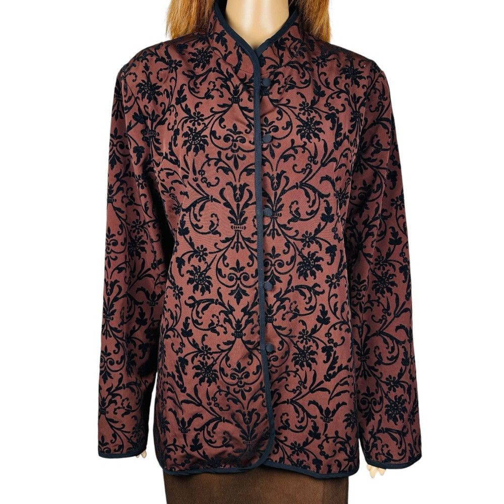 Other Susan Graver Brown Black Floral Velvet Burnout Jacket Size Size L / US 10 / IT 46 - 9 Thumbnail