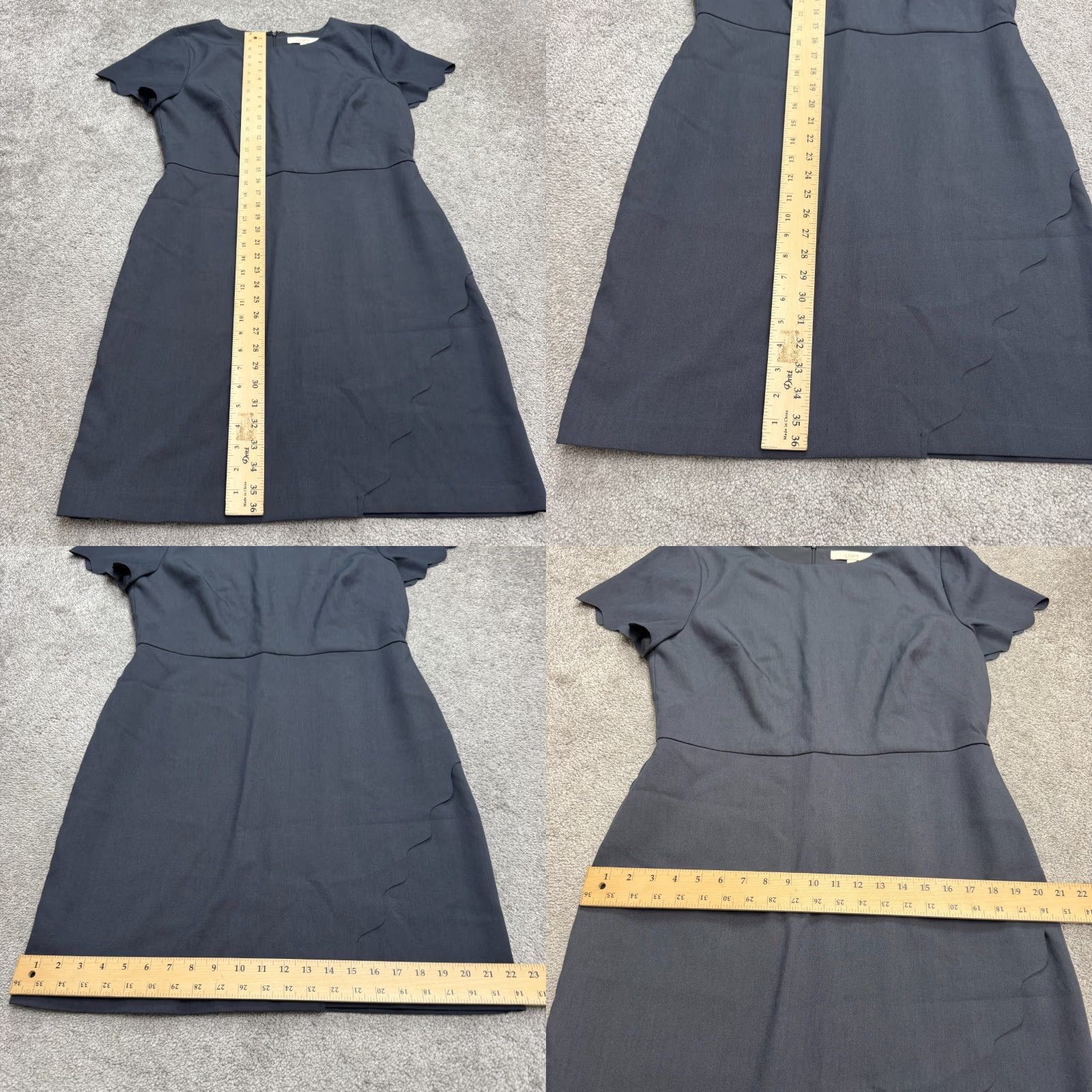Loft LOFT Dress Womes 12 Blue Gray Midi Sheath Scallop Hem Sleeve Classic Workwear Size XL / US 12-14 / IT 48-50 - 8 Thumbnail