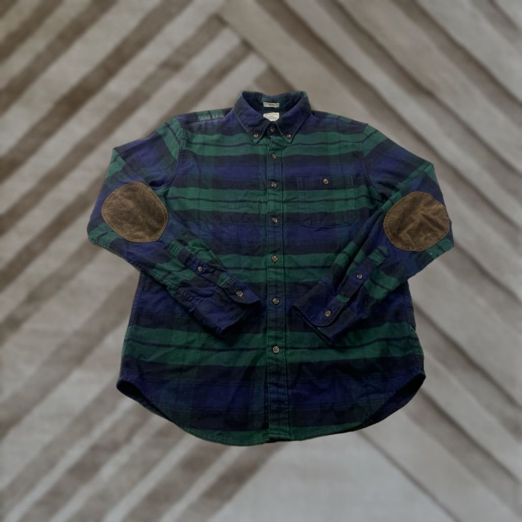 J.Crew J.CREW Shirt Men’s M Plaid Flannel Cotton Elbow Patch Green Blue Tartan Button-Up Long Sleeve Casual Size US M / EU 48-50 / 2 - 1 Thumbnail