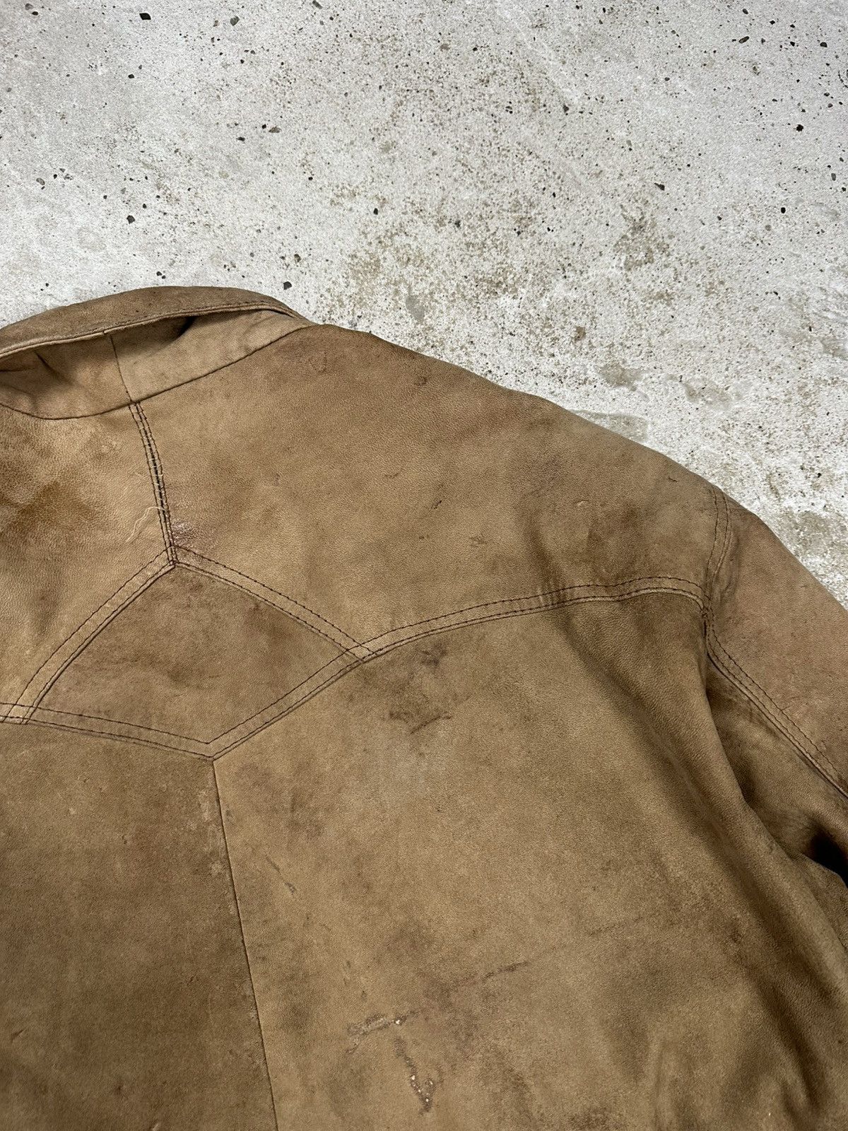 Genuine Leather × Vintage Vintage 90s Brown Distressed Utility Leather Bomber Jacket Size US L / EU 52-54 / 3 - 16 Thumbnail