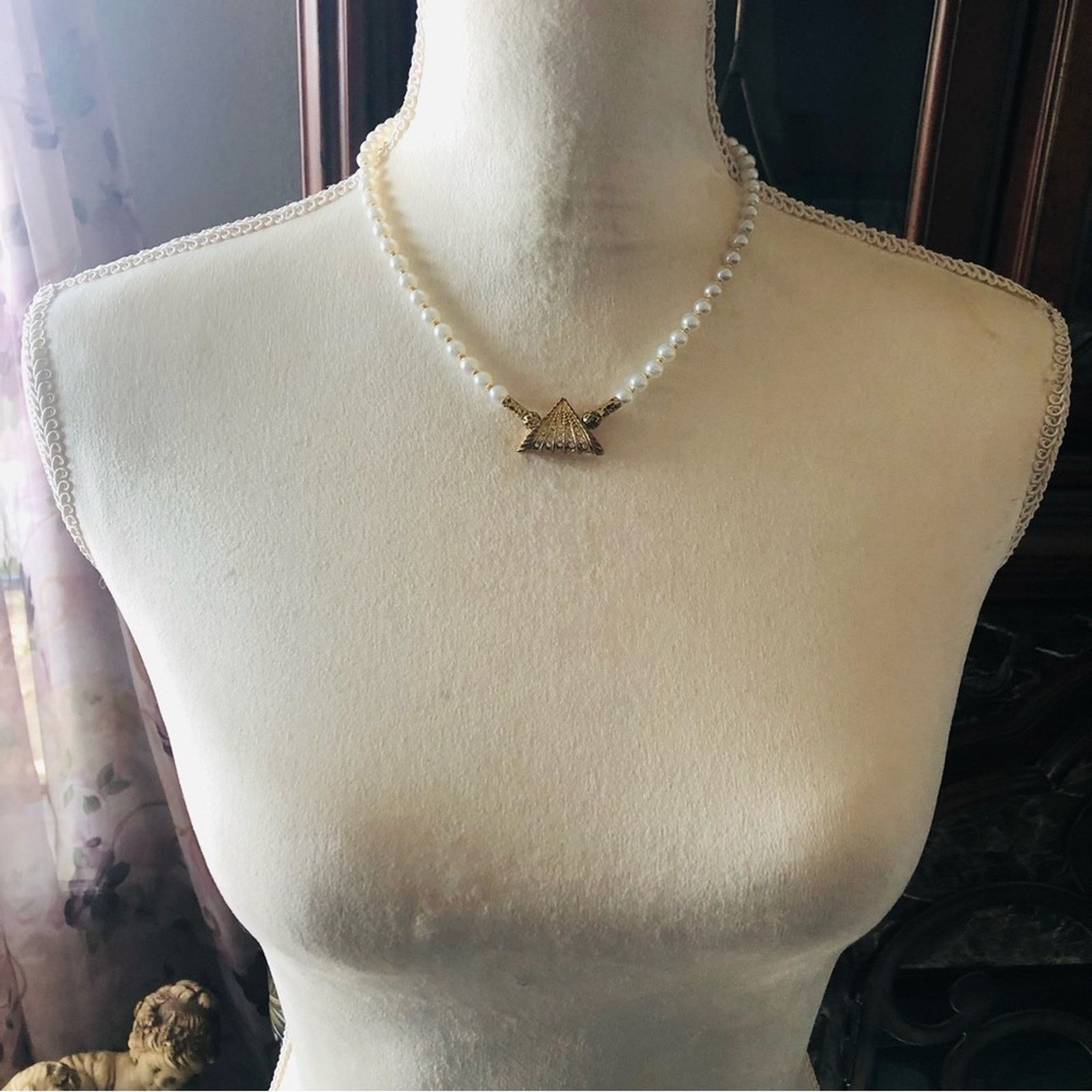 Handmade Handcrafted repurpose rhinestone pendant Pearl necklace Size ONE SIZE - 6 Thumbnail