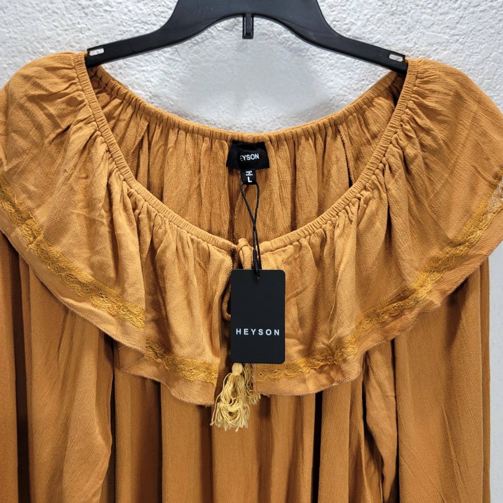 Vintage Heyson Brown Off The Shoulder Boho Blouse Shirt Flounce Soft Long Sleeve L NWT Size L / US 10 / IT 46 - 4 Thumbnail