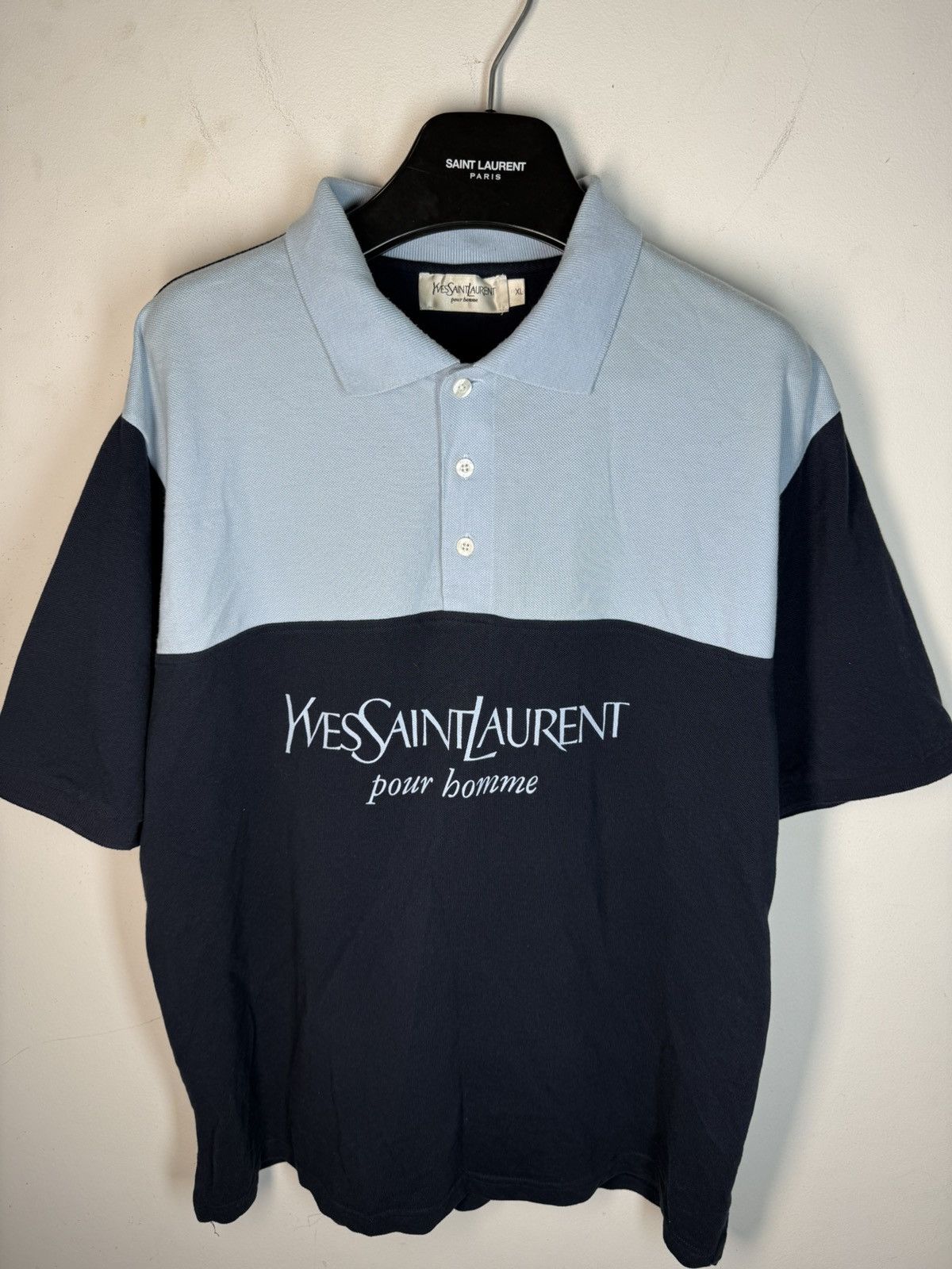 Yves Saint Laurent Blue YSL Polo Shirt Spell Out YSL Shirt Big Logo YSL Tee Size US XL / EU 56 / 4 - 2 Thumbnail