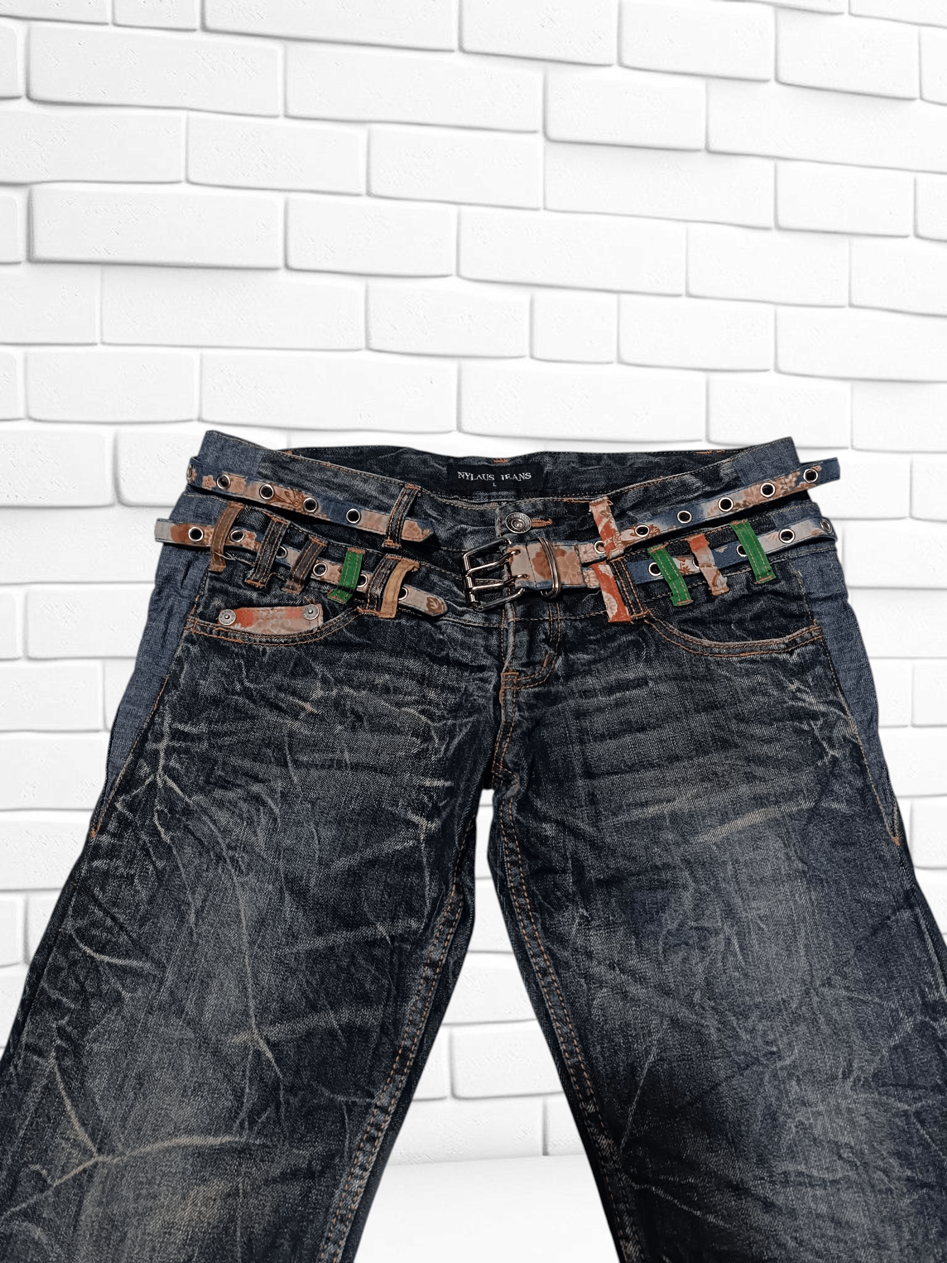 Japanese Brand Vintage Nylaus Distressed Double Waist Bondage Punk Jeans Size US 32 / EU 48 - 2 Thumbnail