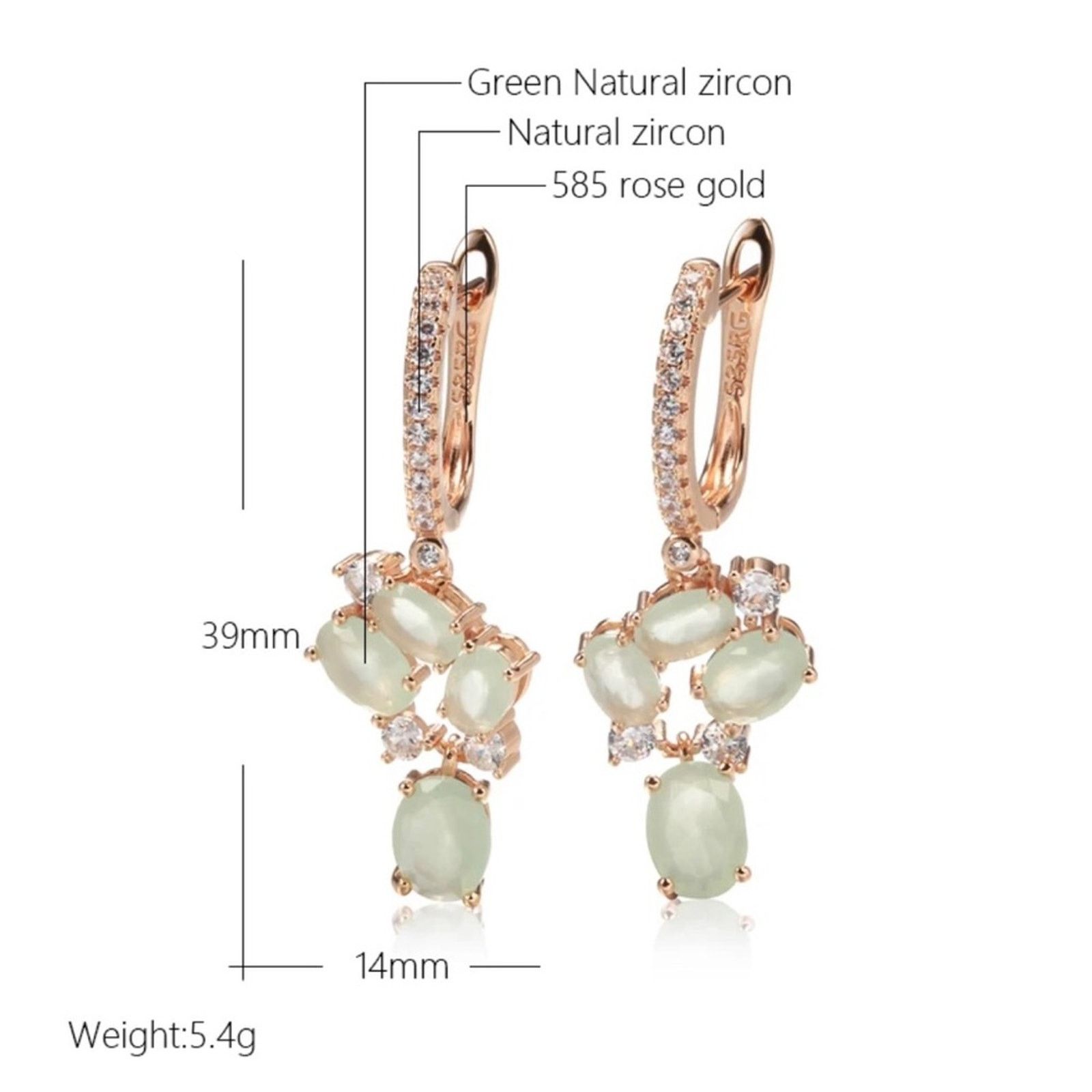 Jewelry Exquisite light sage green CZ rose gold earrings NI Size ONE SIZE - 3 Thumbnail