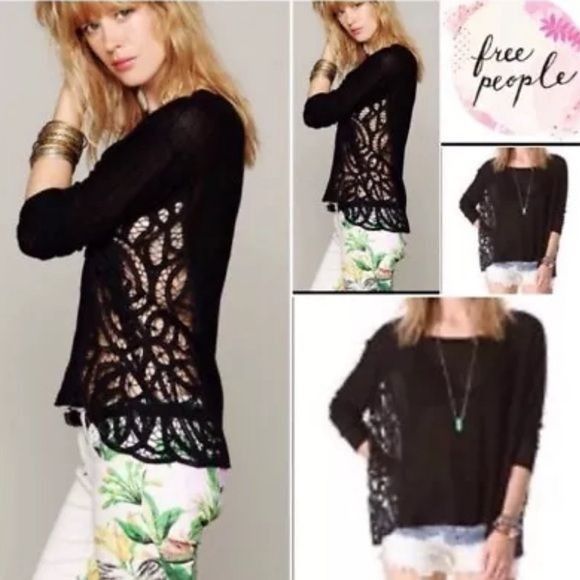 Free People NWT Free People Black Lace Inset Slouchy Linen Blend Top | B Size S / US 4 / IT 40 - 9 Thumbnail