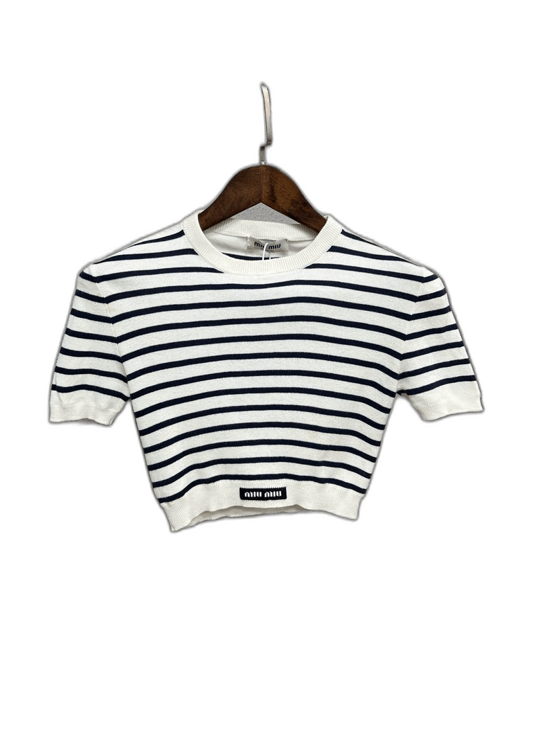 Miu Miu MiuMiu Black and White Striped Knit Top Size US S / EU 44-46 / 1 - 1 Thumbnail