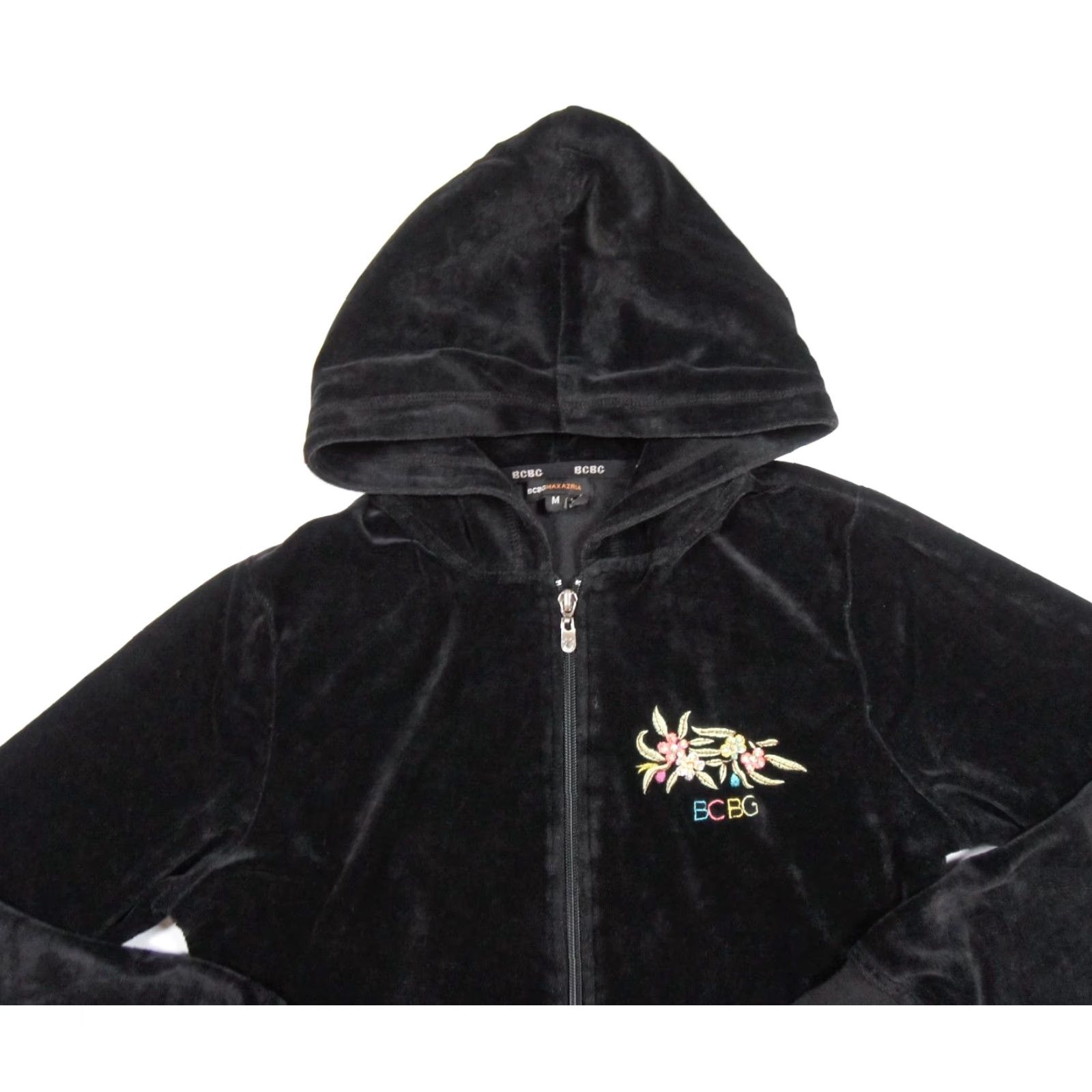 Bcbgmaxazria BCBGMAXAZRIA Sweater Women Medium Black Velour Hooded Full-Zip Embellished Logo Y2K Womens Size M / US 6-8 / IT 42-44 - 4 Thumbnail