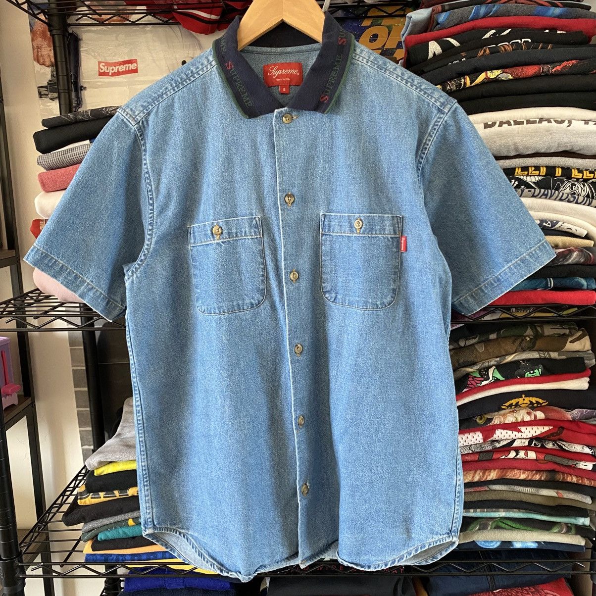Supreme Supreme Rib Collar Denim Button Up Shirt Short Sleeve 2017 Size US S / EU 44-46 / 1 - 1 Thumbnail
