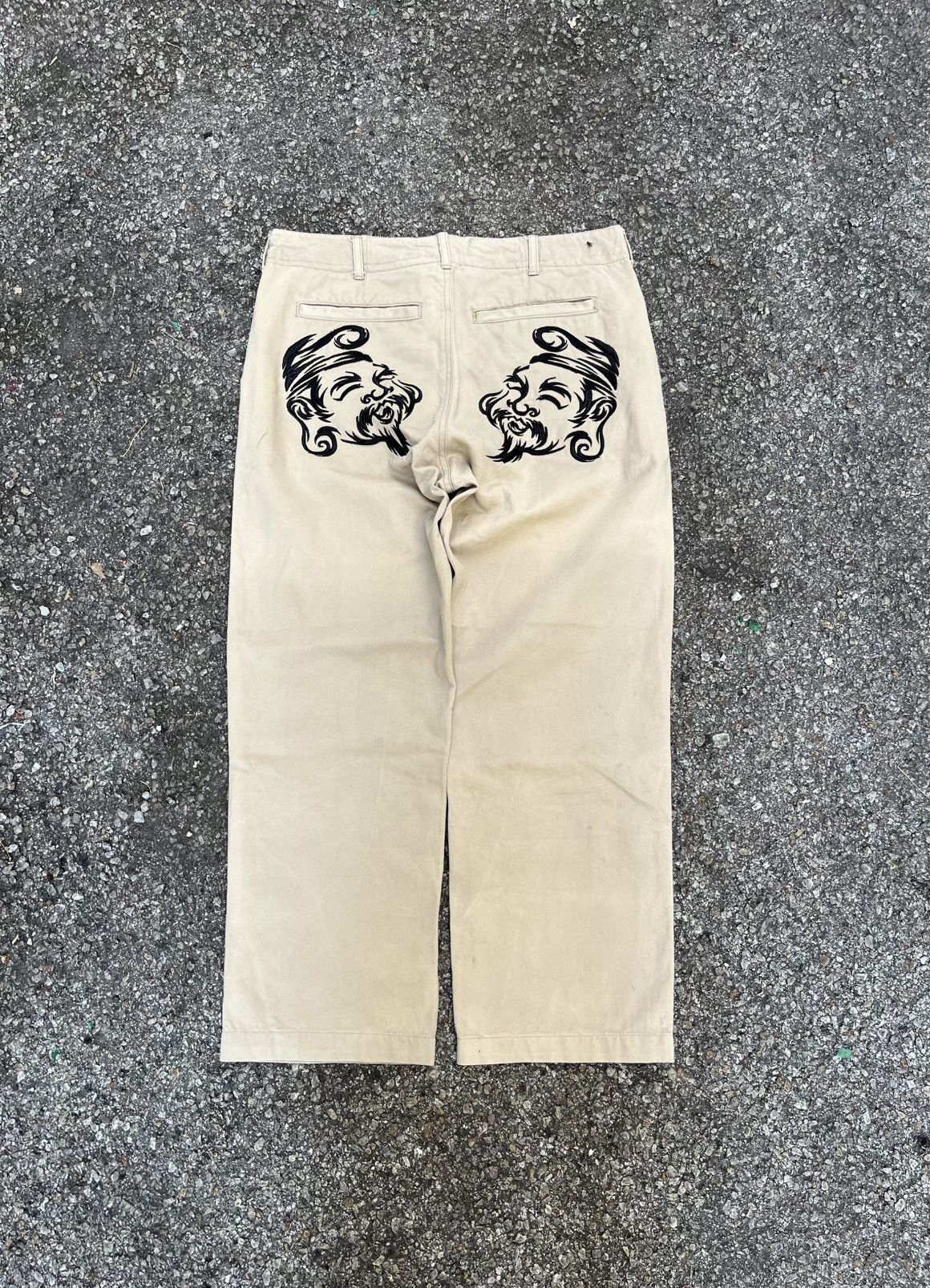 Hysteric Glamour Embroidery Evisu Sukajan Pants Cropped Heads Khaki Chino Size US 30 / EU 46 - 2 Thumbnail