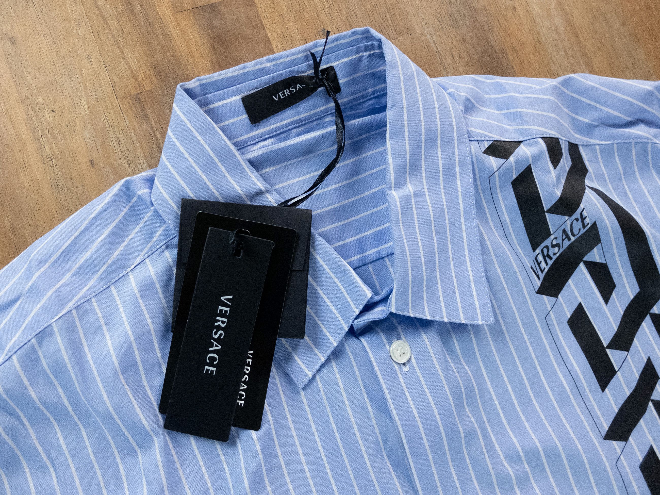 Versace VERSACE La Greca blue striped shirt Size 41 / Large Size US L / EU 52-54 / 3 - 5 Thumbnail