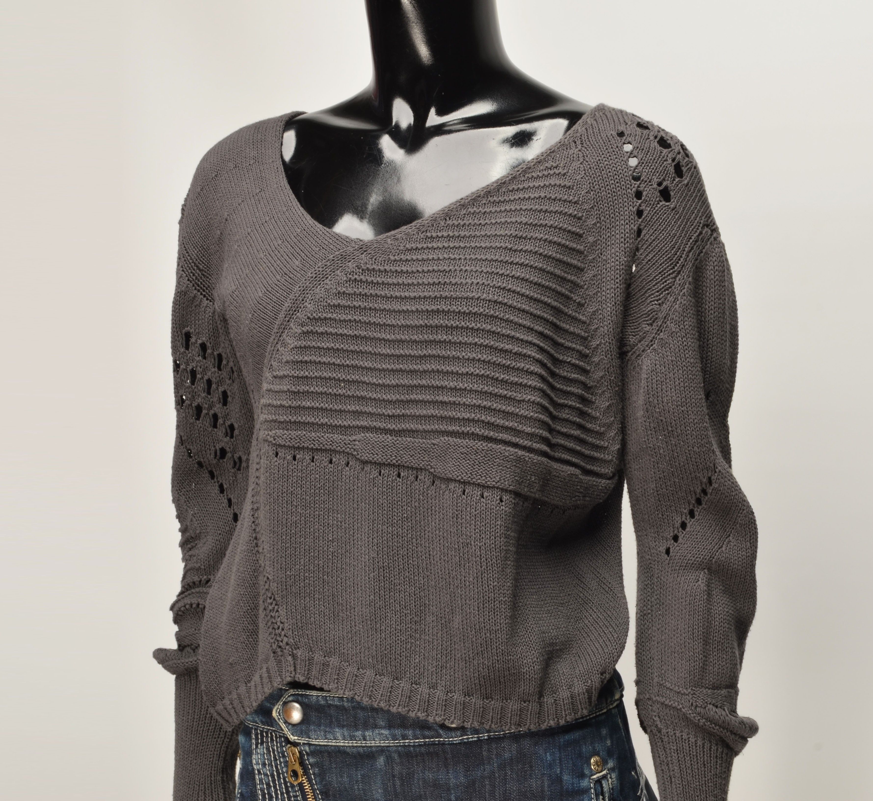 Other Lilith Y2K Cropped Asymmetrical Pointelle Open Knit Sweater Size S / US 4 / IT 40 - 2 Thumbnail