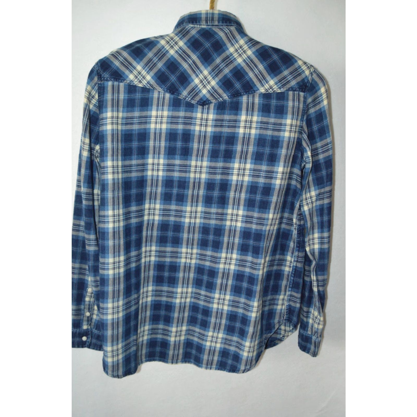 Vintage American Eagle Button-Up Shirt Mens M Blue Plaid Flannel Pearl Snap L/S Boyfriend Fit Size US M / EU 48-50 / 2 - 2 Thumbnail