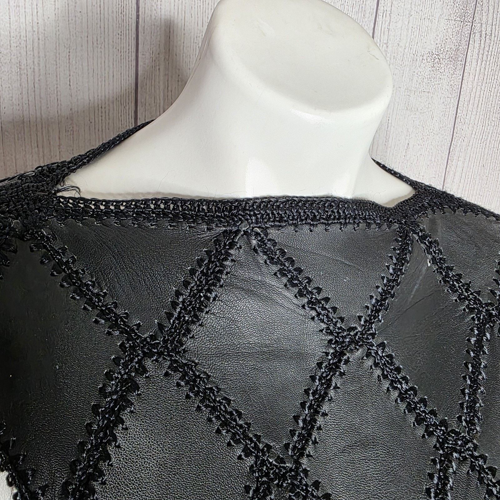 Vintage VTG Leather Argyle Patchwork Batwing Top & Midi Skirt Set Size S / US 4 / IT 40 - 6 Thumbnail
