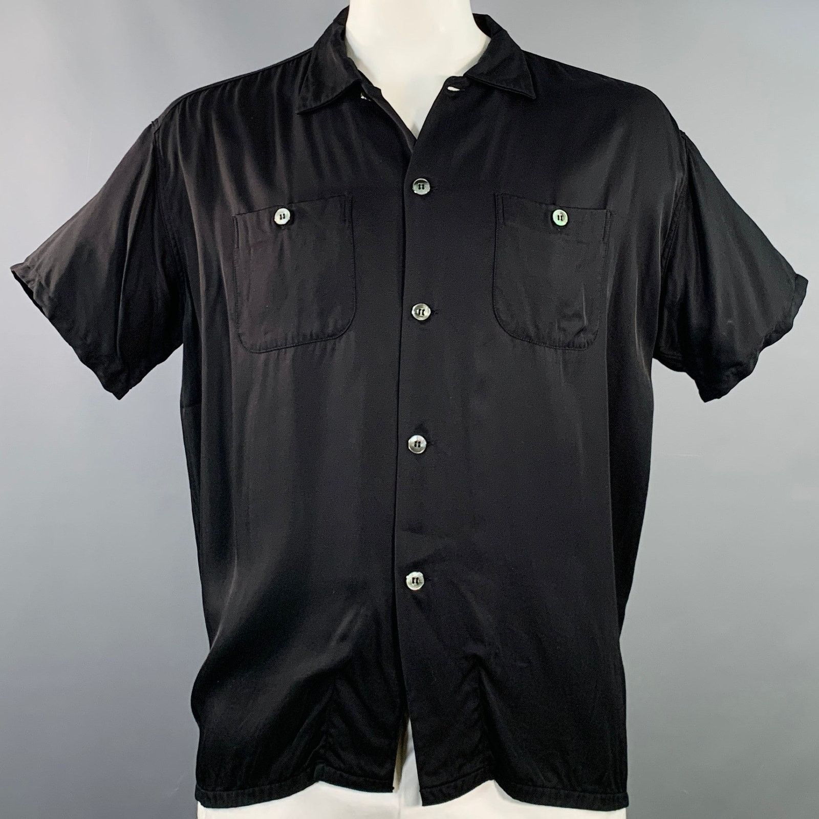TUKI Size XL Black Rayon Twill Two Pockets Oversized Shirt Size US XL / EU 56 / 4 - 1 Thumbnail
