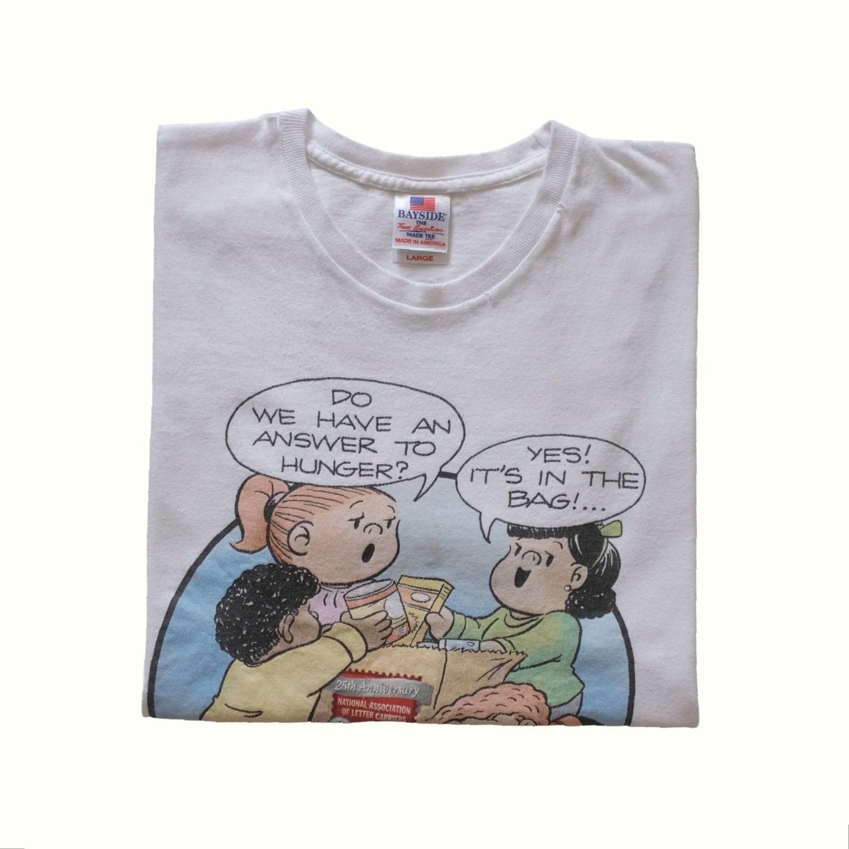Etro VINTAGE Bayside T-Shirt Art 90s Retro CARTOON USA MADE White Cotton Short Sleeve Crew Neck Men L 21" Pit to Pit 26" Length Size US L / EU 52-54 / 3 - 2 Thumbnail