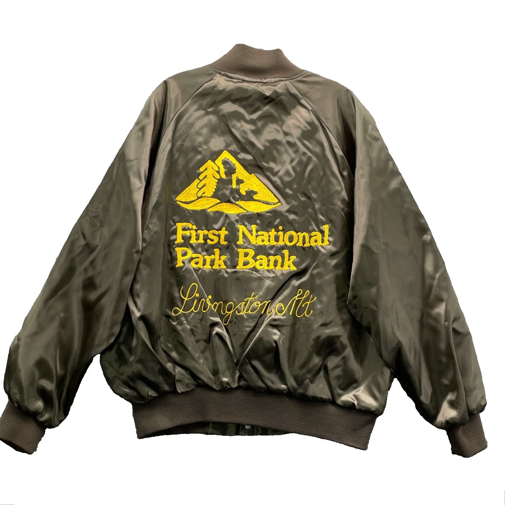 Olive VINTAGE Satins Bomber Jacket XXL Olive Green Mob Wife Kim Varsity 90s Streetwear Retro Satin Embroidered Logo Zipper Jacket Mens Women Size US XXL / EU 58 / 5 - 2 Thumbnail