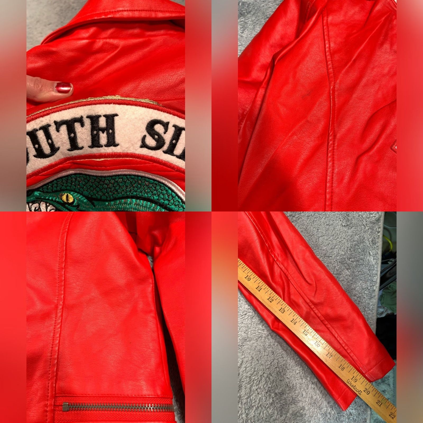 Vintage Riverdale Cherry Faux Leather Moto Jacket Women L Red Serpents South Side Large Size L / US 10 / IT 46 - 9 Thumbnail