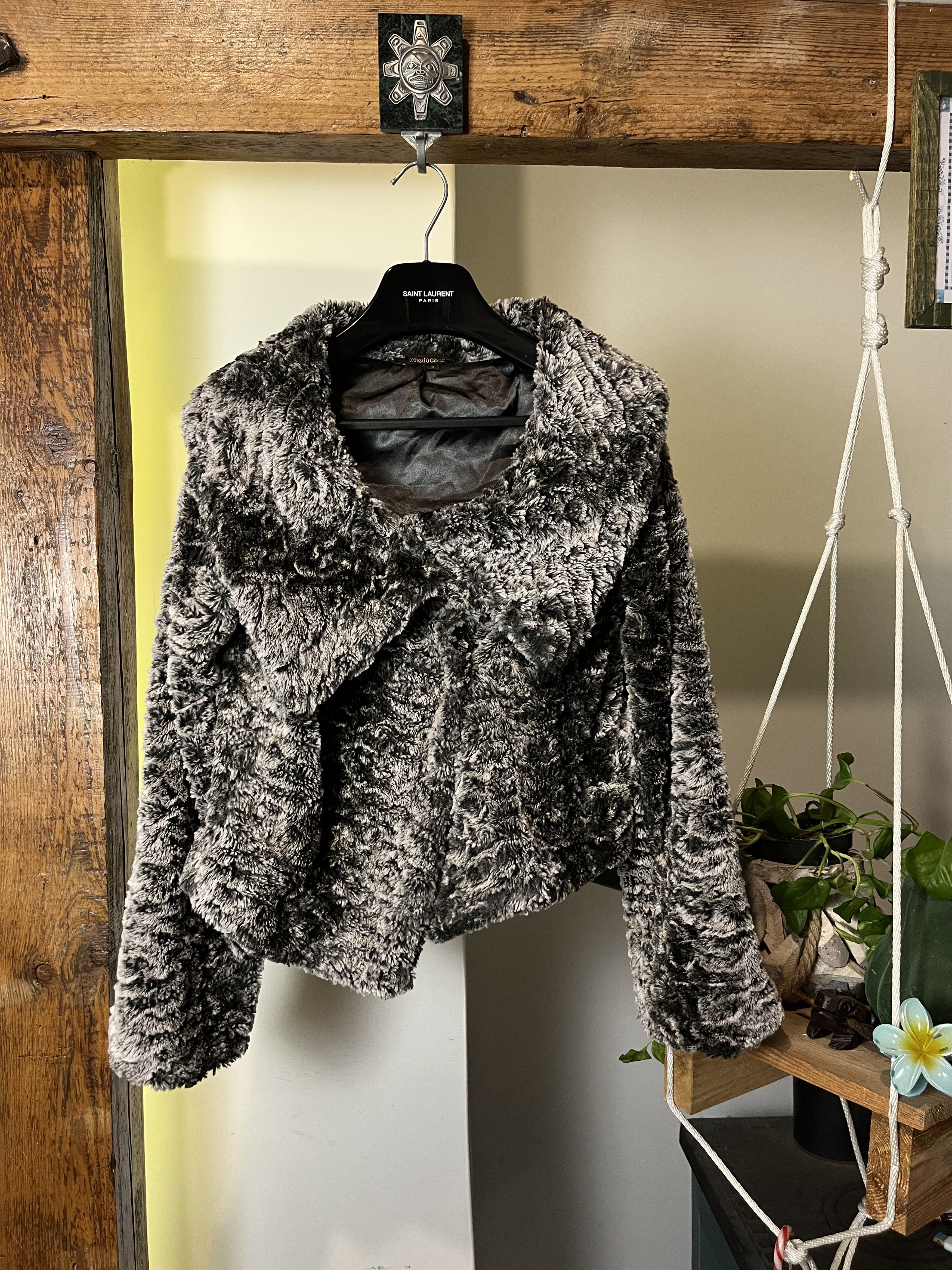 Roberto Cavalli 2005 Cropped Faux Fur y2k Jacket