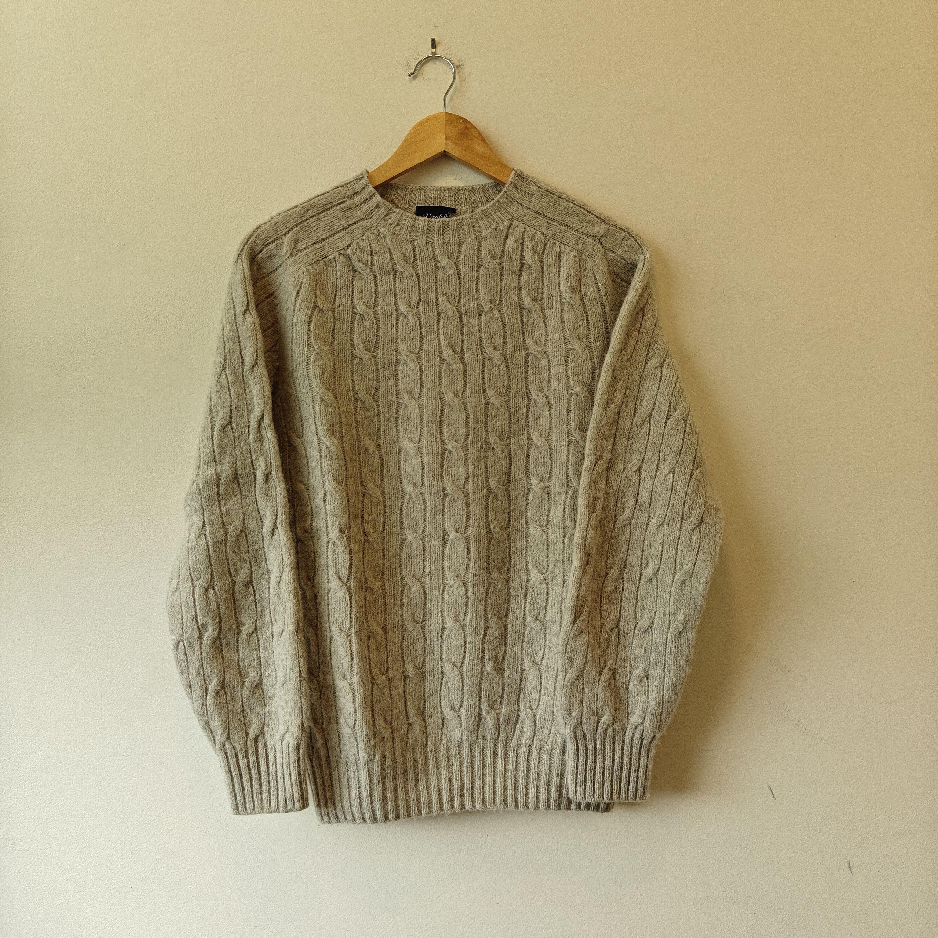 lambswool cable knit sweater tag cut made in Scotland