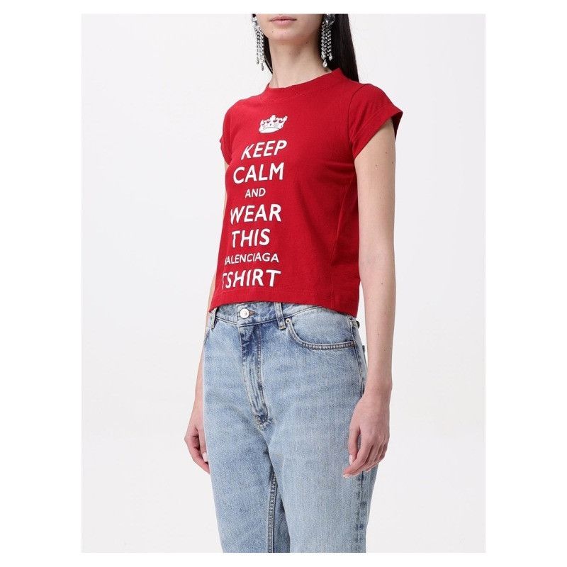 Balenciaga o1w1db11125 Keep Calm Shrunk T-Shirt in Red Size XL / US 12-14 / IT 48-50 - 3 Thumbnail