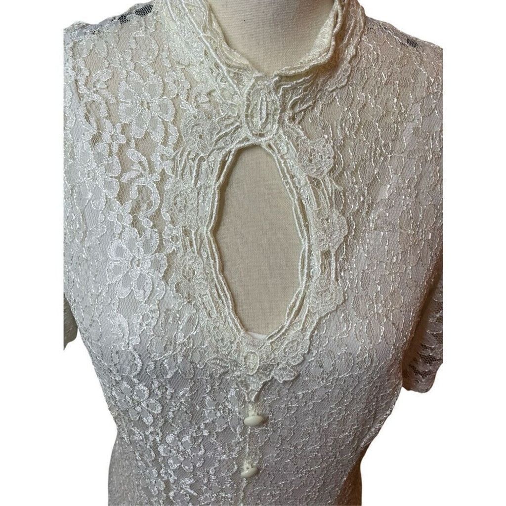 Vintage Vtg 70s/80 Dawn Joy Lace Sweetheart Key Hole Corset Dress M Size L / US 10 / IT 46 - 8 Thumbnail