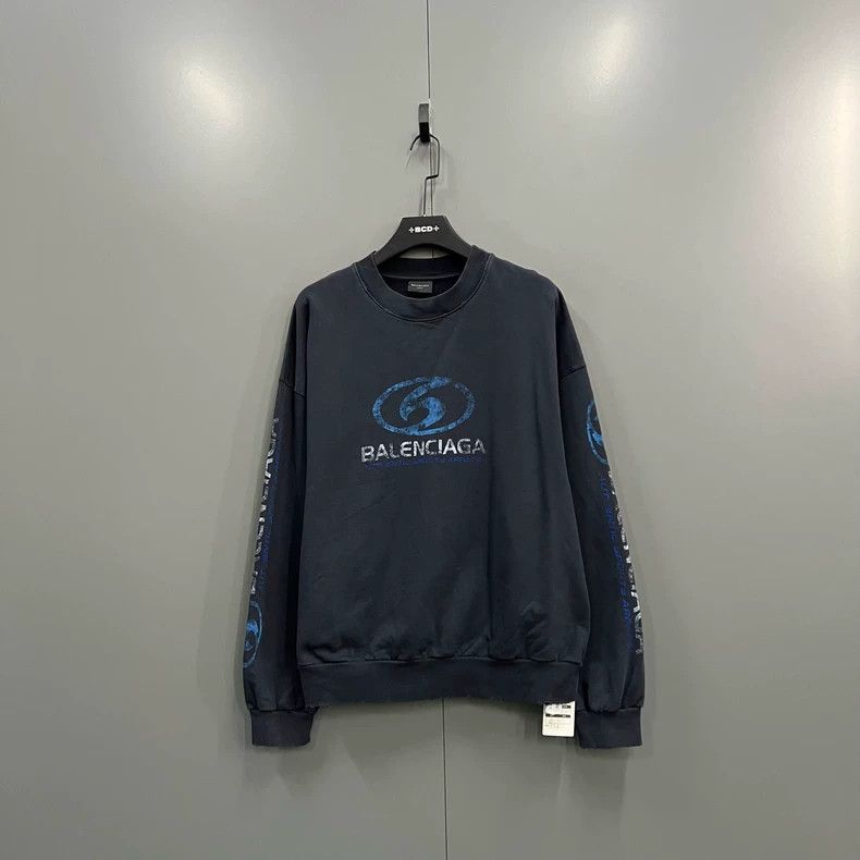 Balenciaga Balenciaga Dark blue printed logo round neck sweater Size US M / EU 48-50 / 2 - 3 Thumbnail