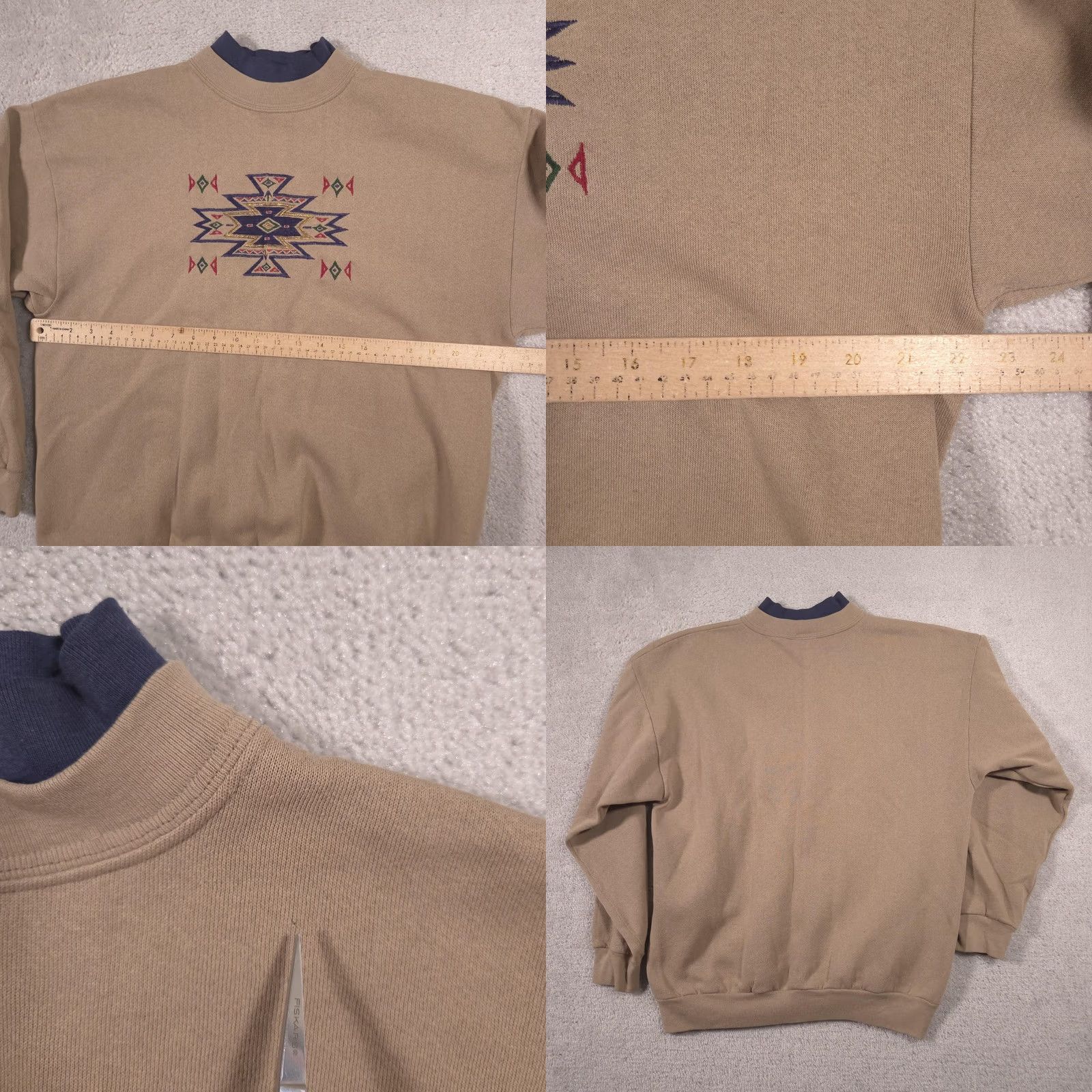 Tultex Tultex Sweatshirt Mens Large Beige Mock Neck Tribal Embroidered Fleece Pullover Size US L / EU 52-54 / 3 - 8 Thumbnail