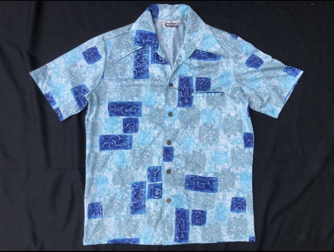 Vintage Vintage 70s NAPILI Abstract Cave Art Collar Sharp Hawaiian Size US M / EU 48-50 / 2 - 5 Thumbnail