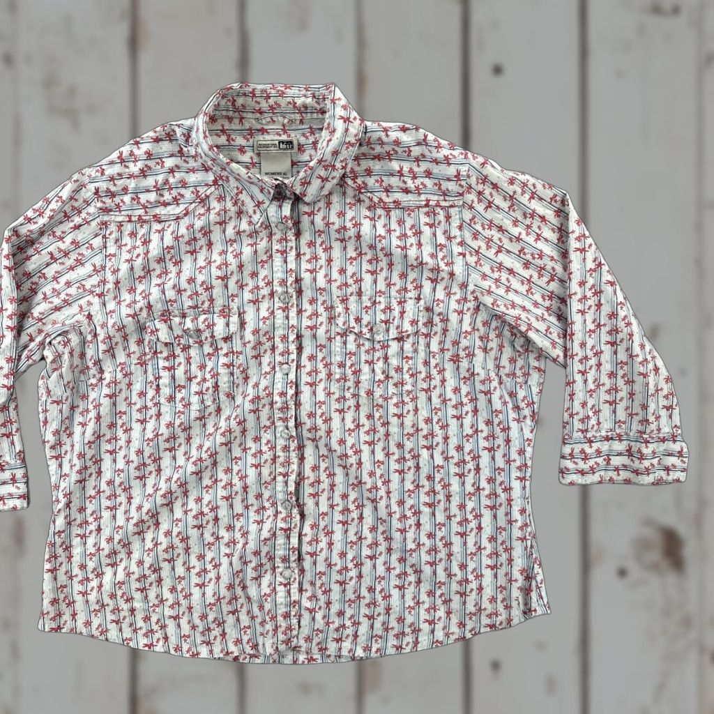 Vintage REI Women's XL Floral Pearl Snap Shirt Western Theme Shirt EUC Size XL / US 12-14 / IT 48-50 - 1 Thumbnail