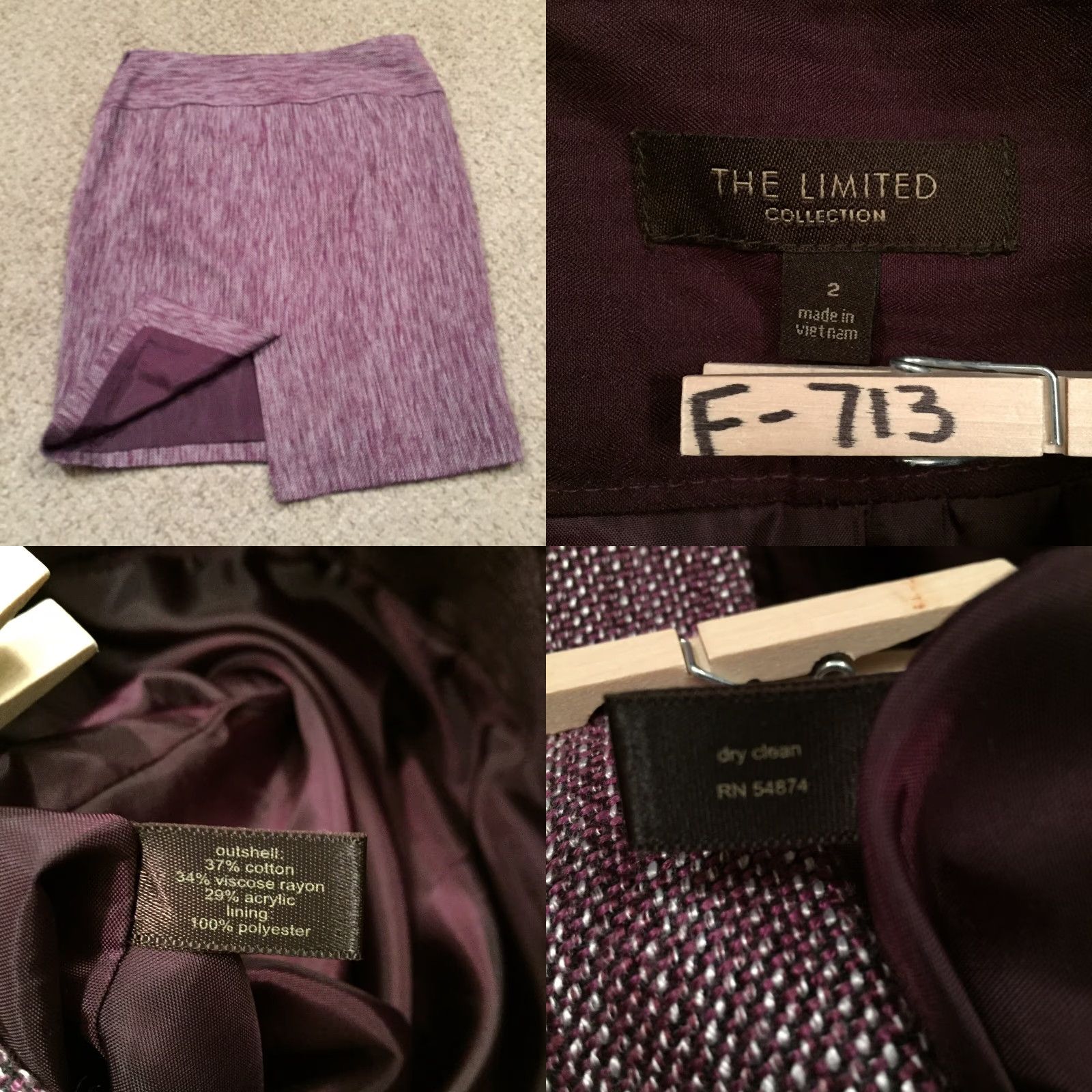 Vintage The Limited Skirt Pencil Skirt Purple Knee Length Lined Slit Size 2 Women Regular Cotton Blend Canvas Vintage No Size 26" / US 2 / IT 38 - 8 Thumbnail