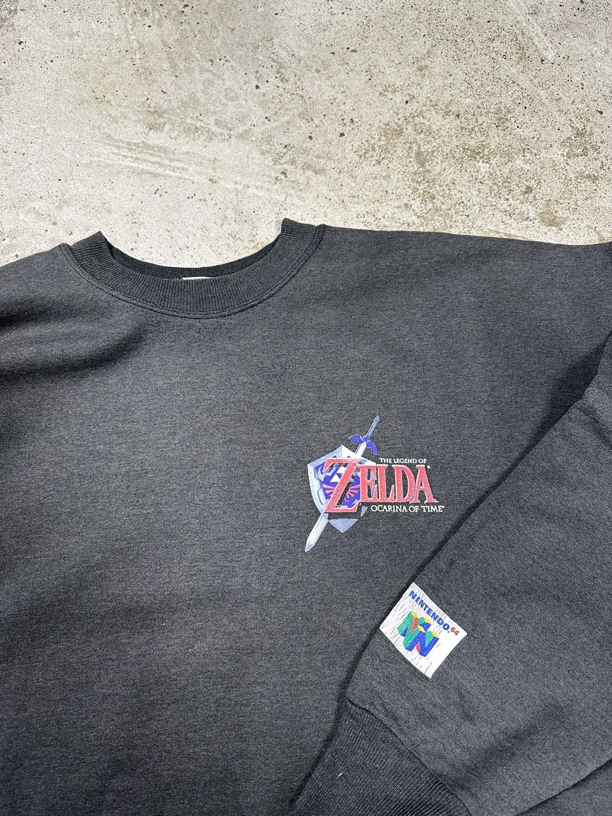 image of Vintage 90's Zelda Ocarina Of Time Nintendo 64 Promo Jumper in Grey, Men's (Size XL)