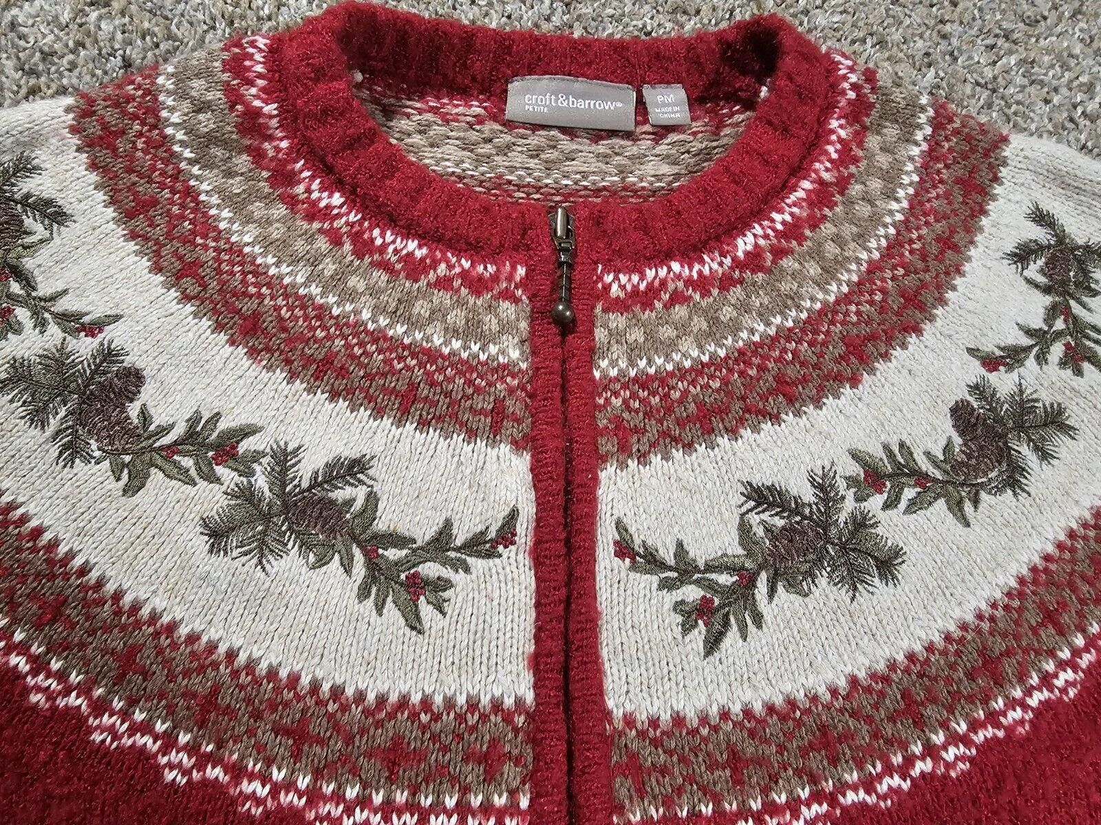 Croft & Barrow Croft Barrow Petite PM Sweater Winter Fair Pine Isle FullZip Size M / US 6-8 / IT 42-44 - 2 Thumbnail