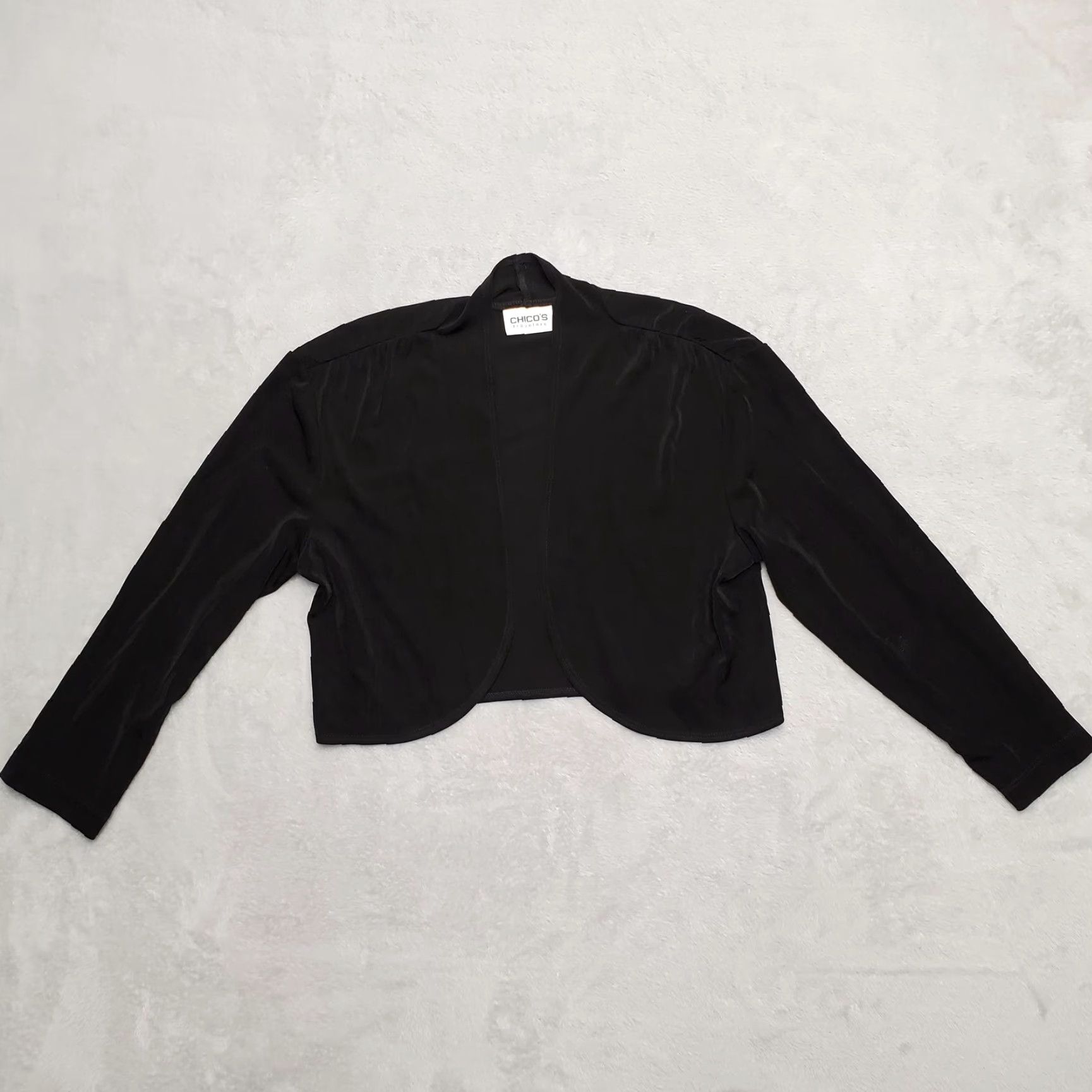 Vintage Chicos Cardigan Sweater Women Sz 8 Black Open Front Travelers Stretch Blend Knit Casual Long Sleeve Modern Size M / US 6-8 / IT 42-44 - 6 Thumbnail