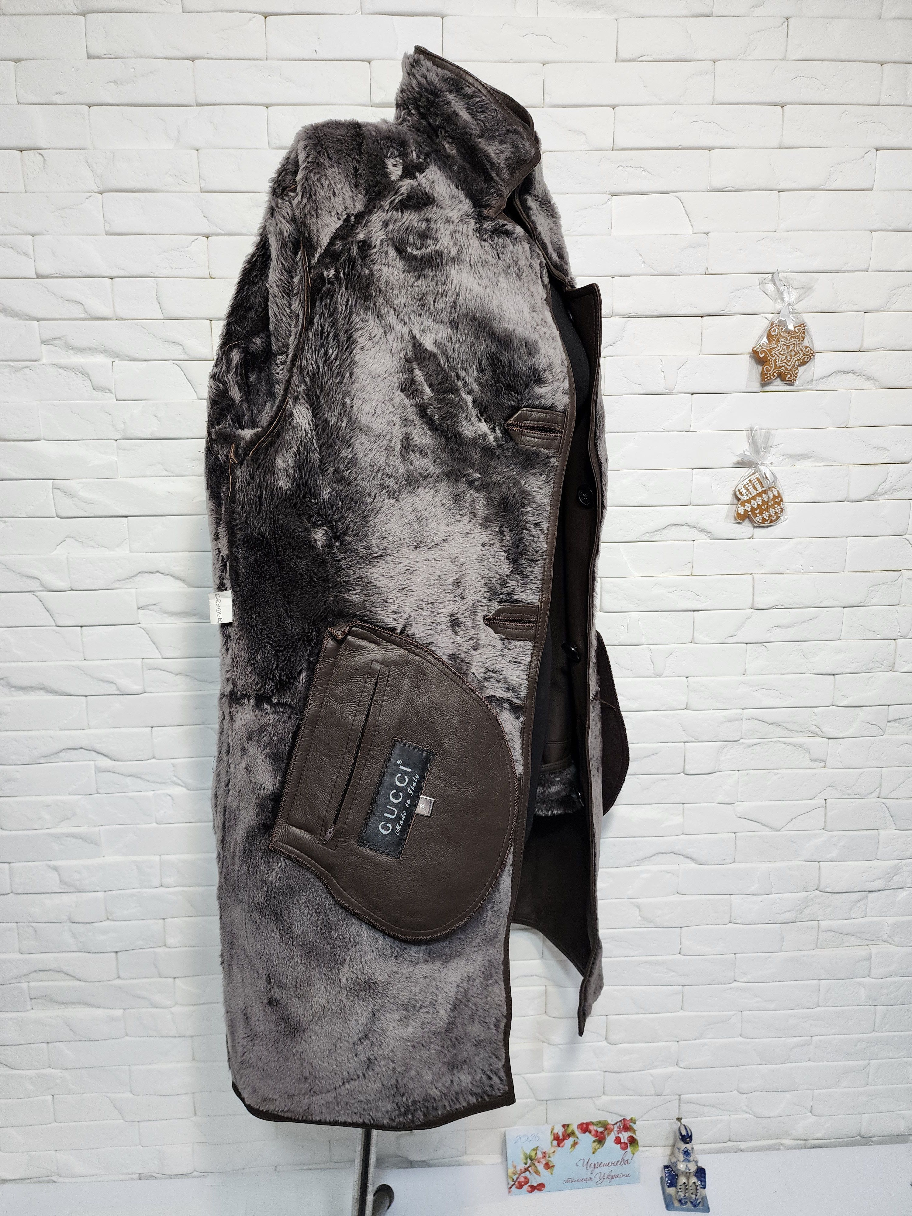 Furla Men's Brown Sheepskin Coat: Genuine Fur, Button Closure Size US L / EU 52-54 / 3 - 8 Thumbnail