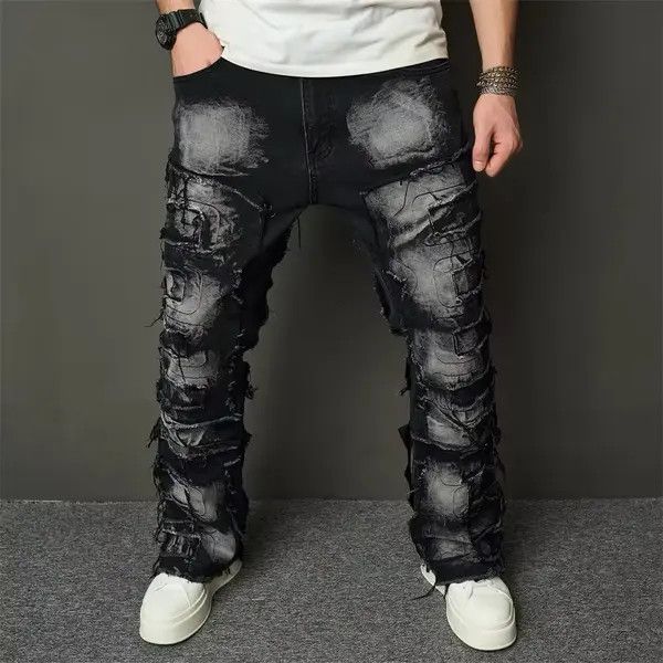 Japanese Brand Pepper x Asada Ripped Spliced Patch Straight Jeans Size US 34 / EU 50 - 2 Thumbnail