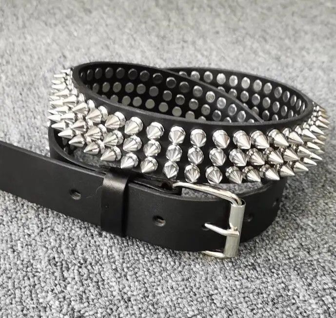image of Punk Pu Leather Spike Rivet Belt in Black, Men's