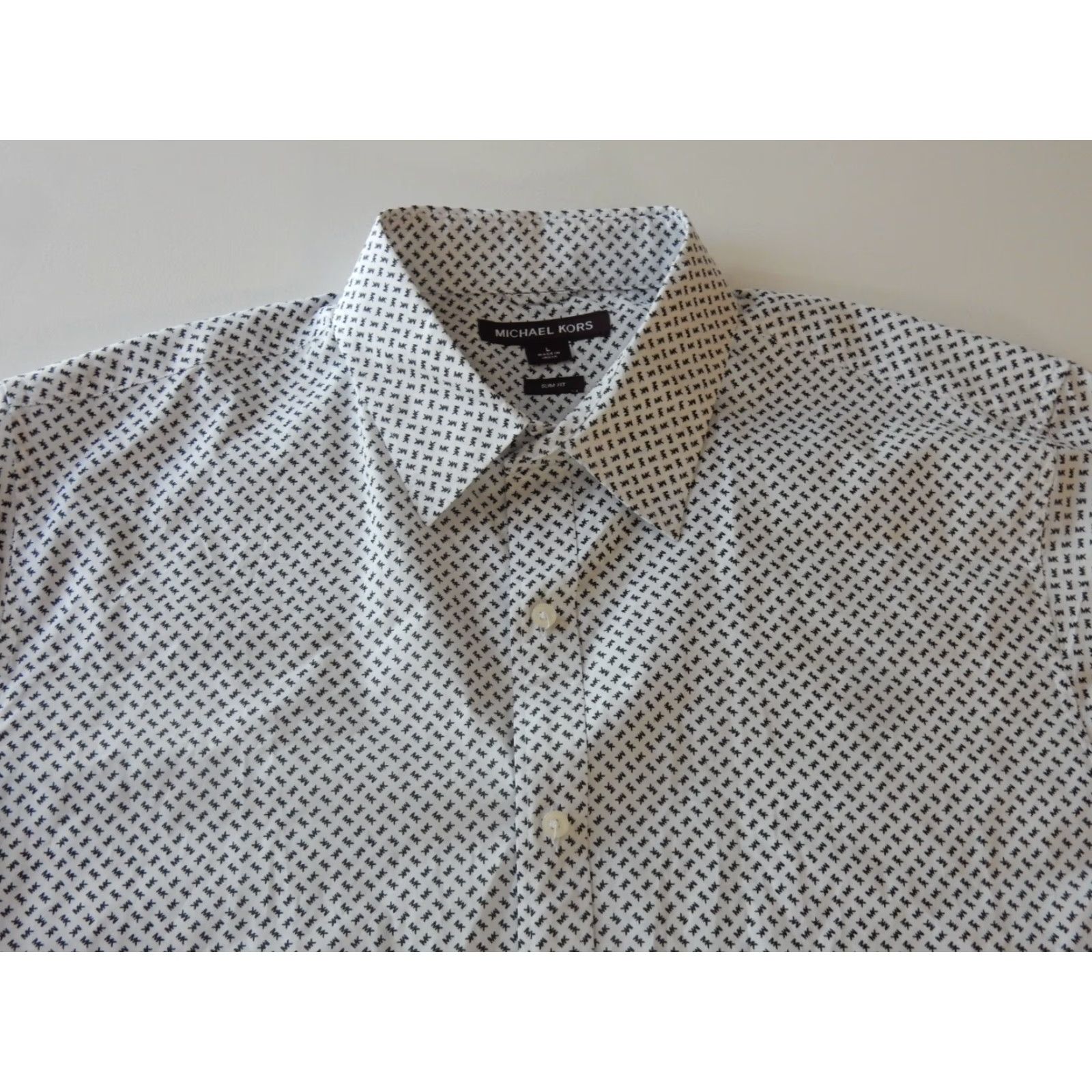 Michael Kors Michael Kors Men's Short Sleeve Button Front Shirt Slim Fit L White Cotton Size US L / EU 52-54 / 3 - 2 Thumbnail
