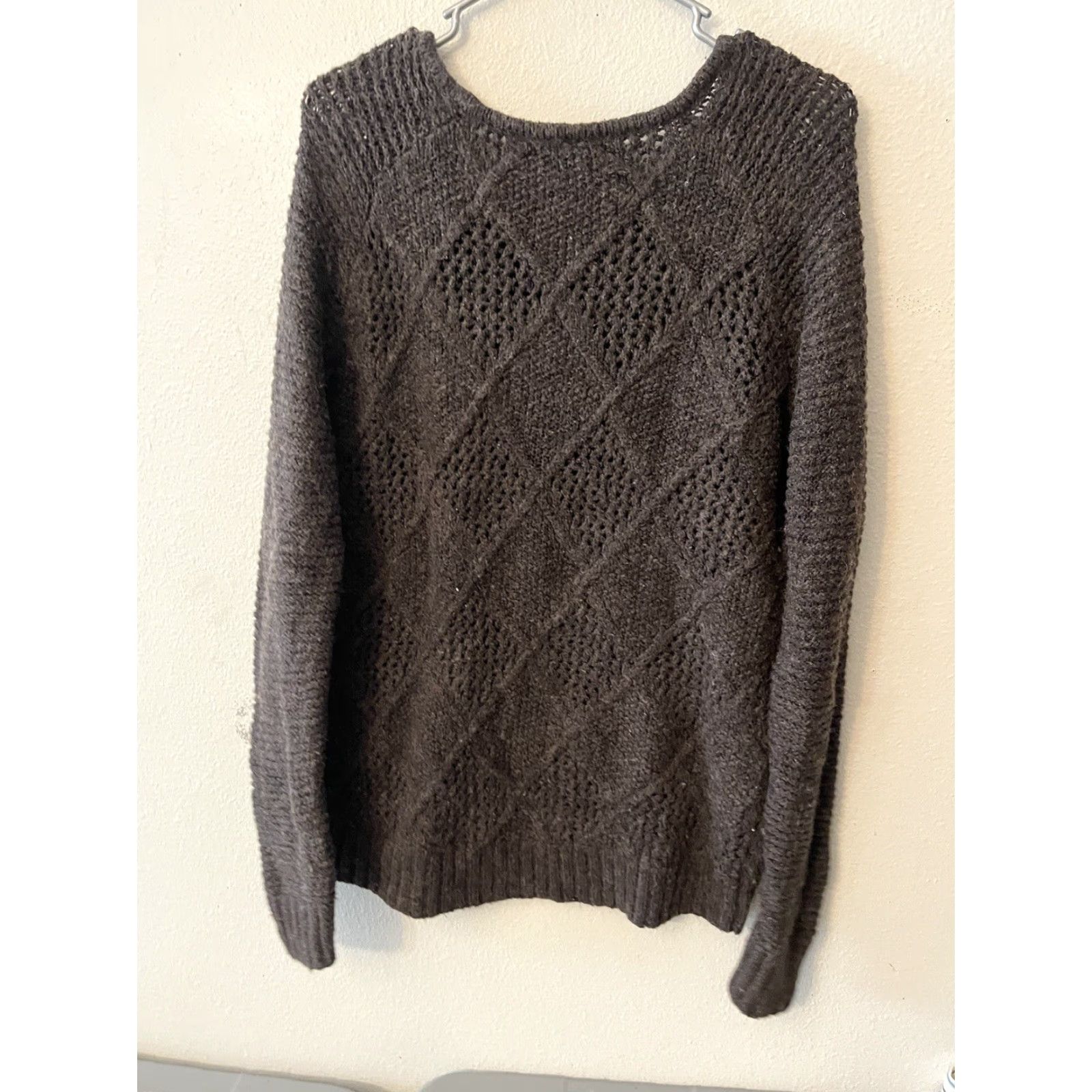 American Eagle Outfitters American Eagle Sweater Womens Medium Brown Diamond Stitch Crewneck Pullover Size M / US 6-8 / IT 42-44 - 3 Thumbnail