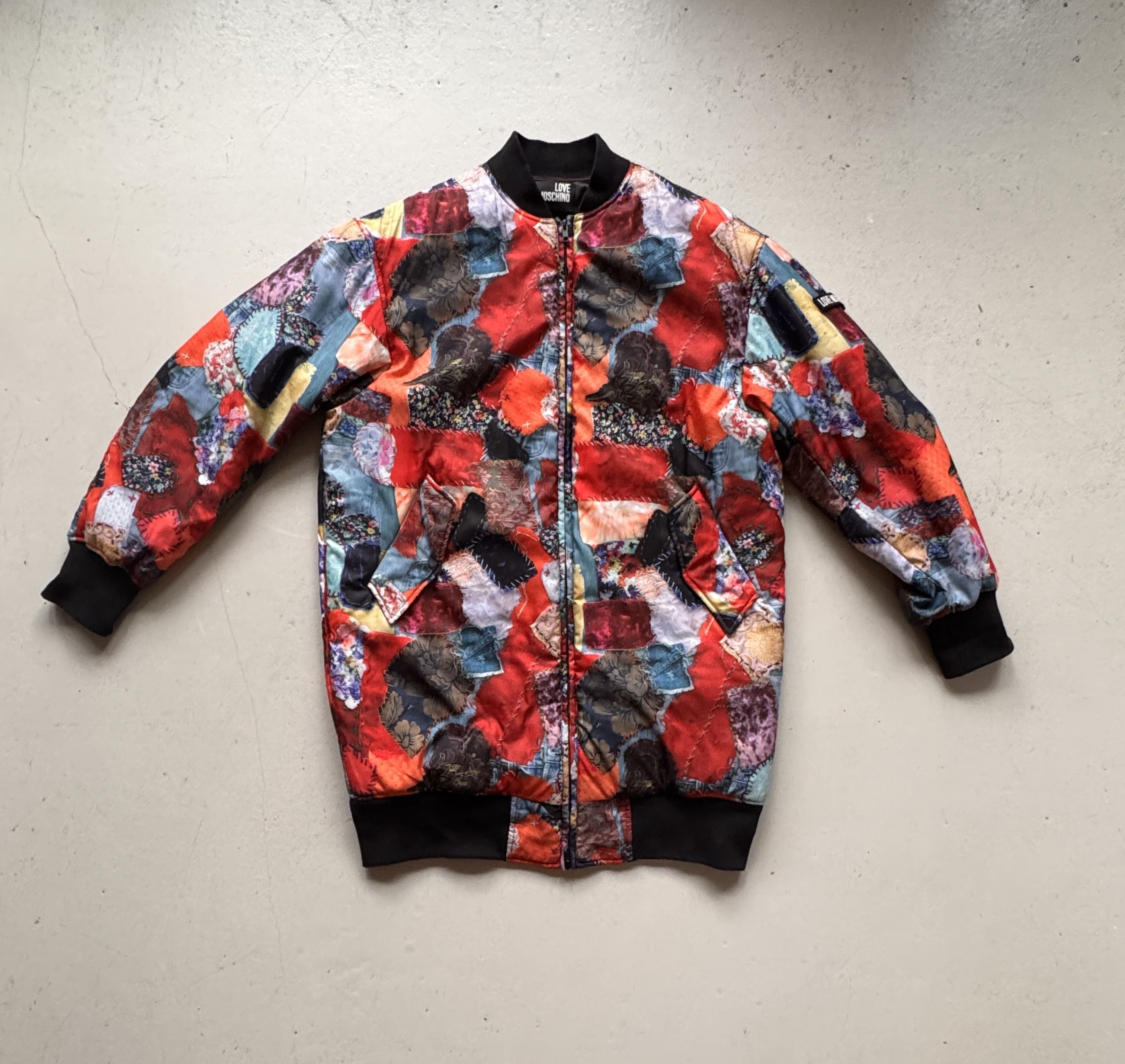 Love MOSCHINO Multicolor Orange Patch Long Bomberjacket M