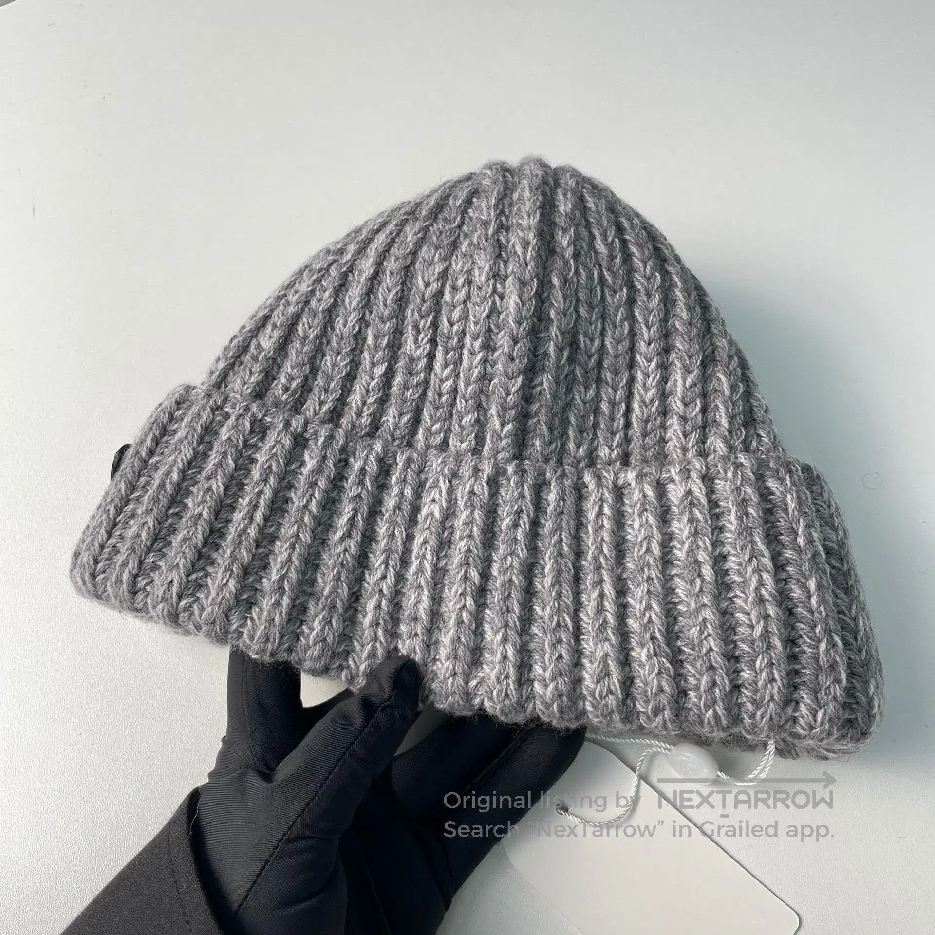Prada Prada Gray Wool Knit Triangular Logo Cold Hat Knit Cap| Size ONE SIZE - 3 Thumbnail