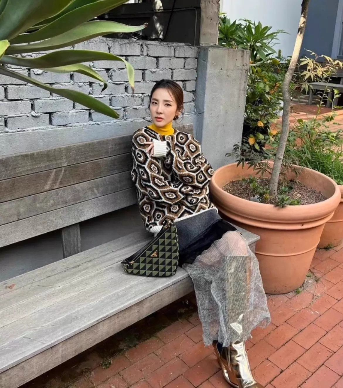 Prada PRADA geo intarsia knit turtleneck yellow vintage Size XS / US 0-2 / IT 36-38 - 7 Thumbnail