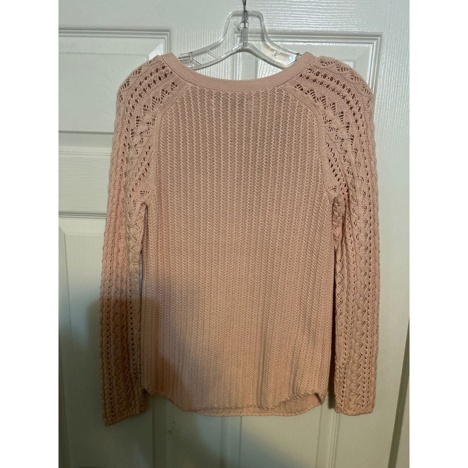 Loft Loft Pink Cotton Ribbed Pointelle Raglan Sweater Small SP Size S / US 4 / IT 40 - 4 Thumbnail